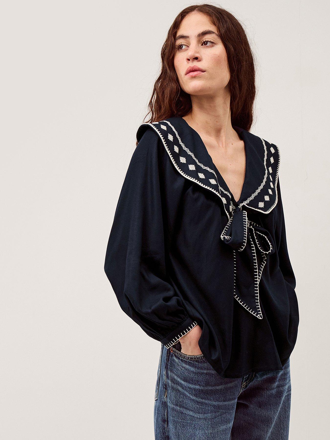 Monsoon Lola Collared Top - Blue