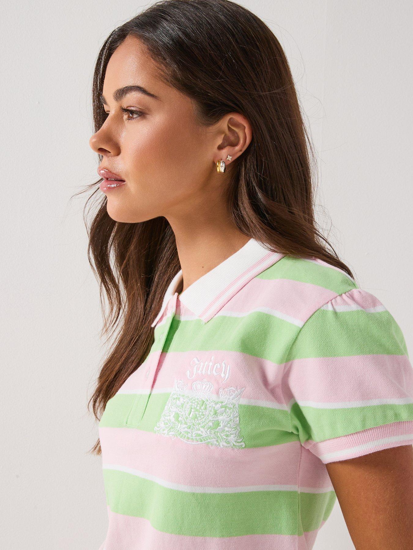 Image 5 of 6 of Juicy Couture Puff Sleeve Polo Top - Green/Pink