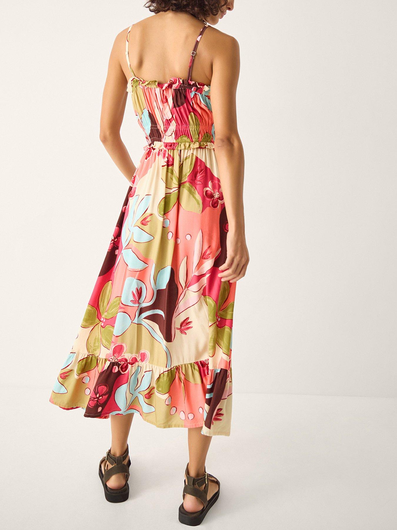 Image 2 of 5 of Monsoon Iris Floral Print Bandeau Dress - Orange