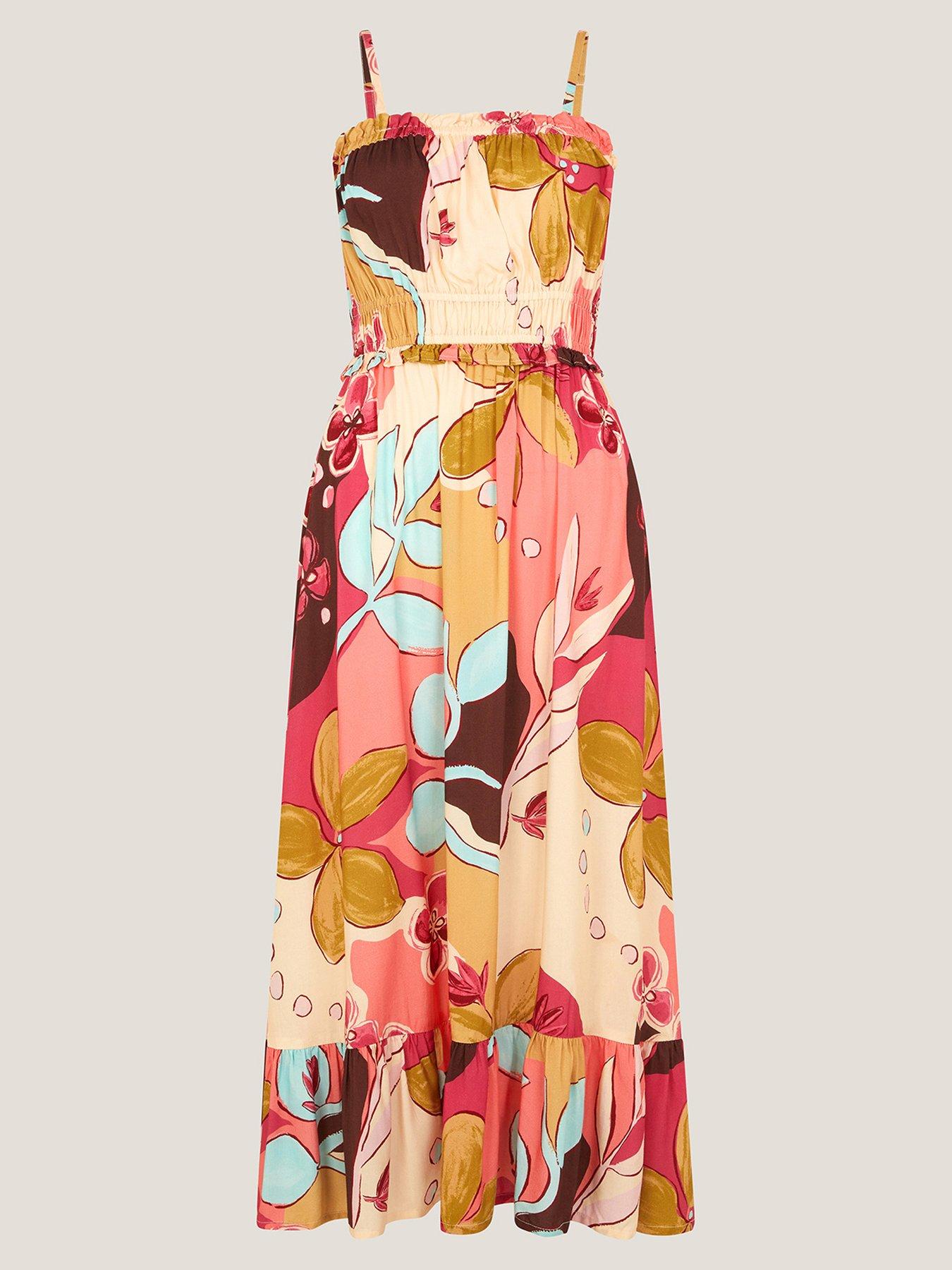 Image 3 of 5 of Monsoon Iris Floral Print Bandeau Dress - Orange