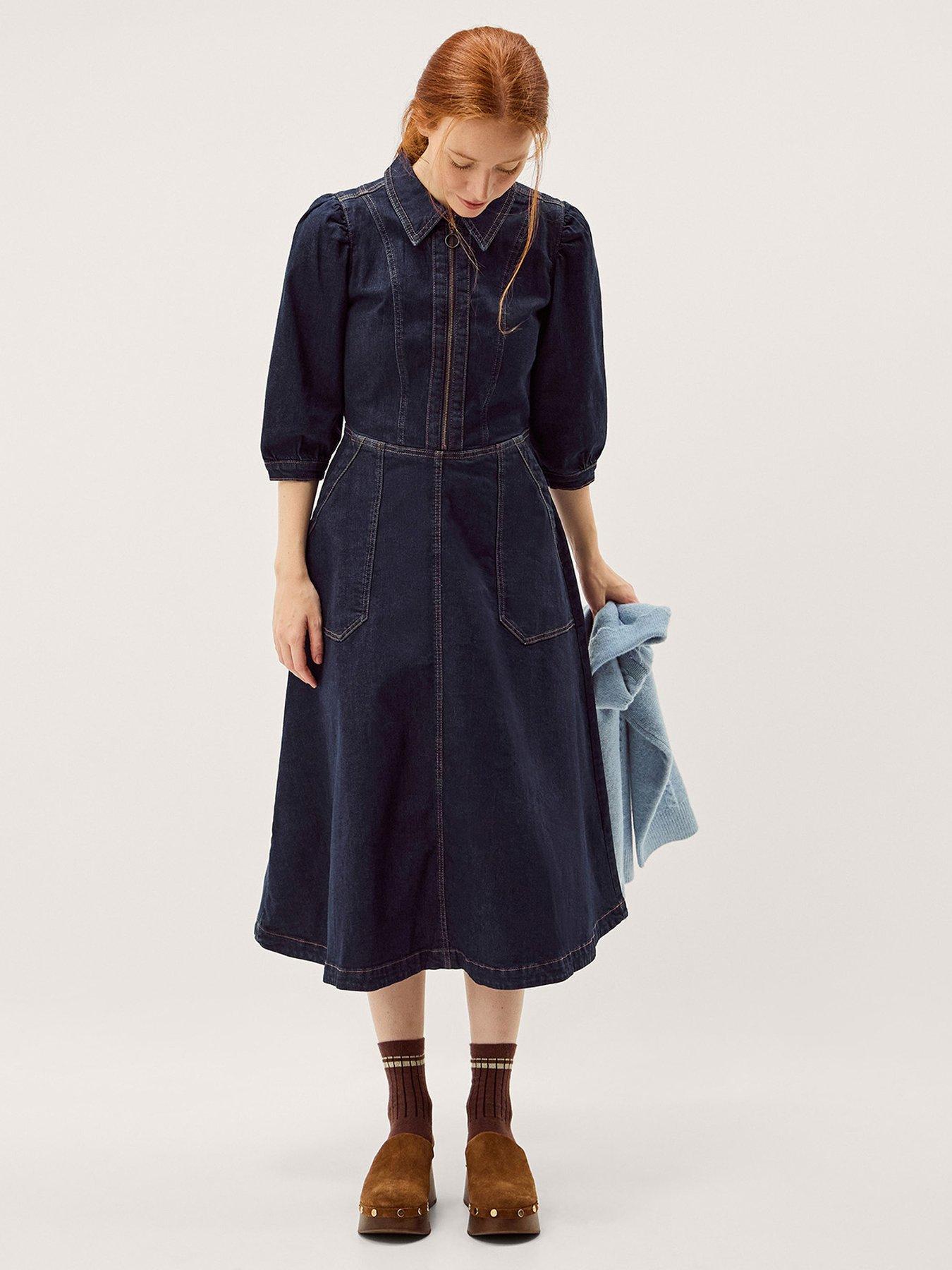 Monsoon Erin Zip Front Denim Midi Dress - Blue