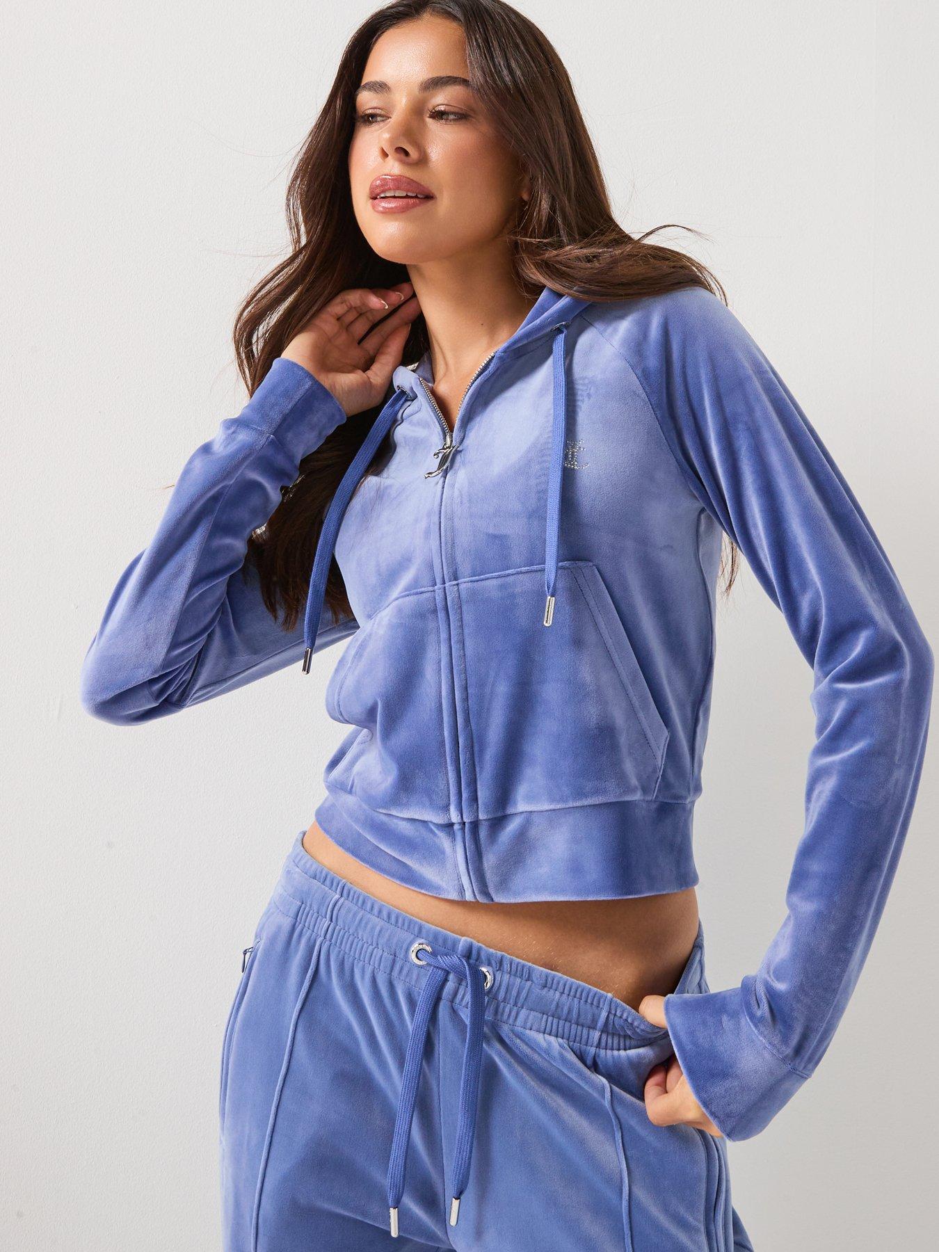 Juicy Couture Madison Outline Diamante Embellished Zip Through Hoodie - Grey/Blue