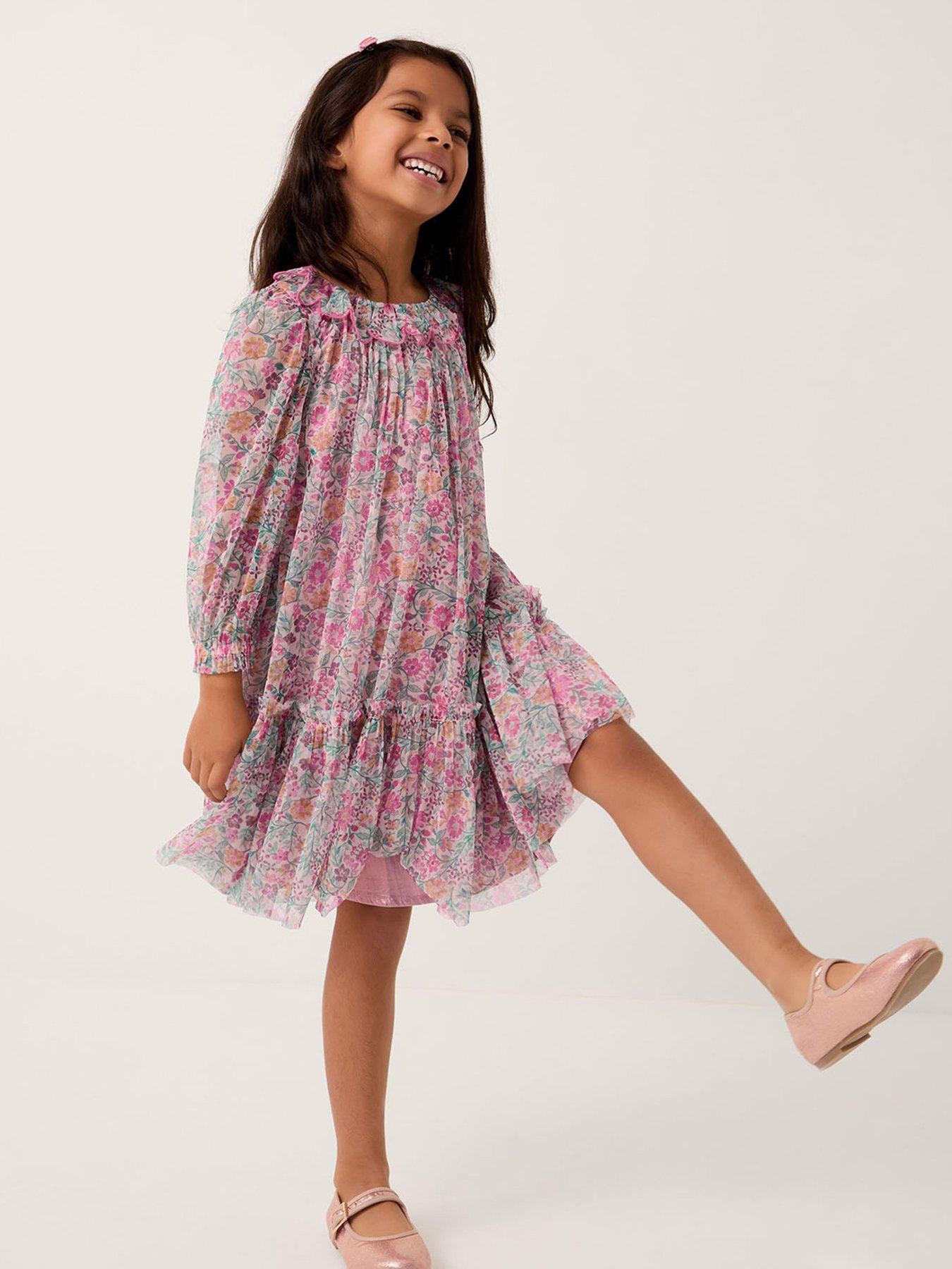Monsoon Girls Boutique Floral Mesh Dress - Pink