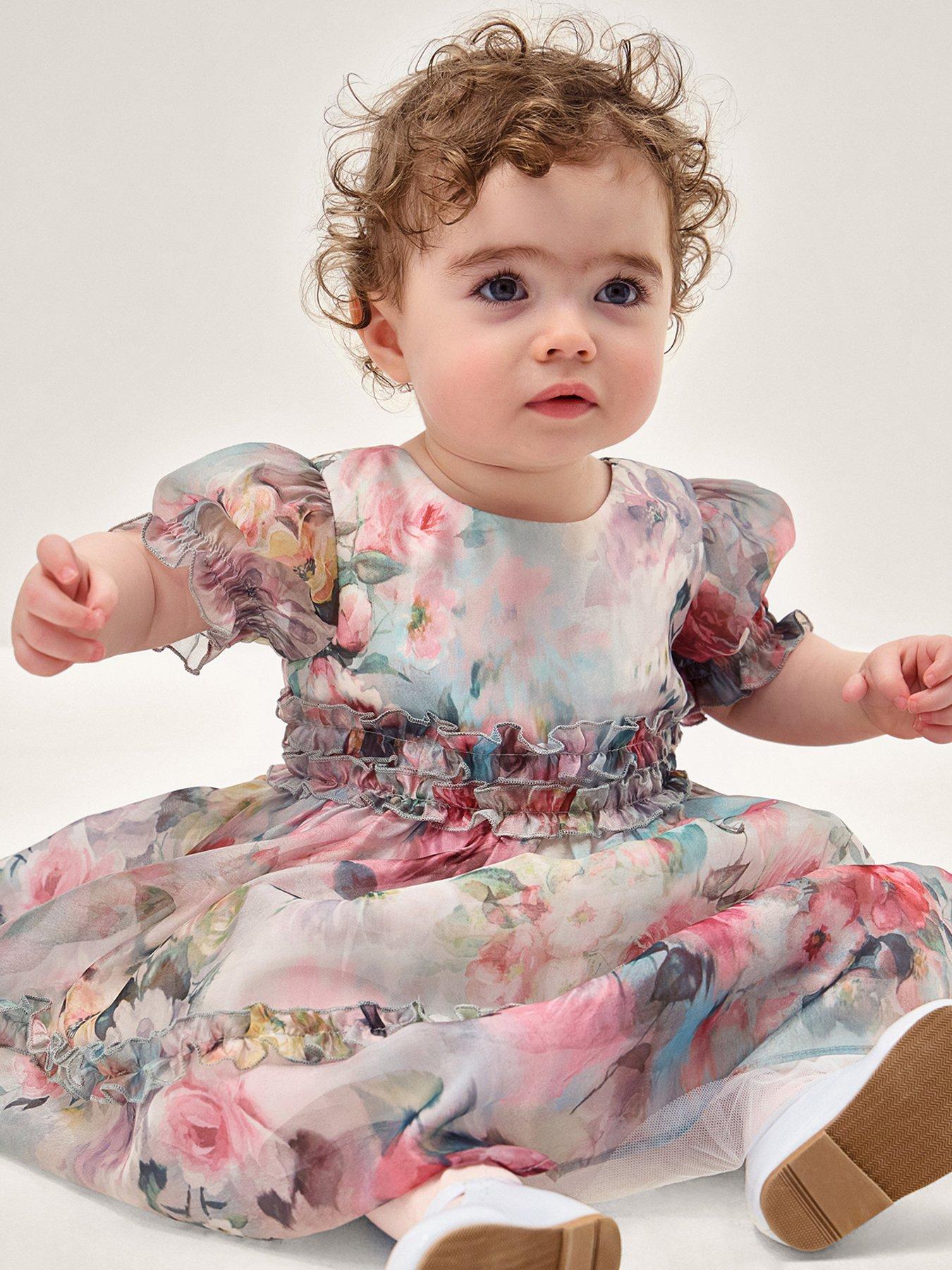 Monsoon Baby Girls Oil Ruffle Satin Dress - Multi