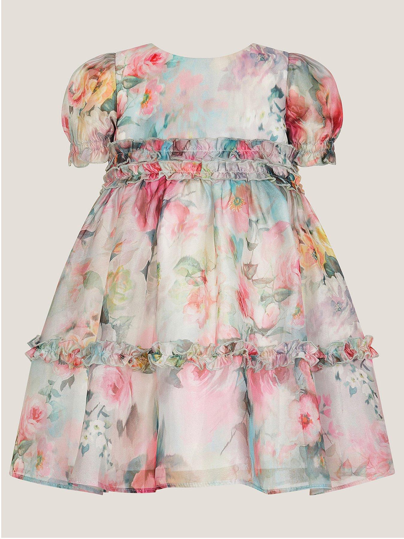 Monsoon Baby Girls Oil Ruffle Satin Dress - Multi