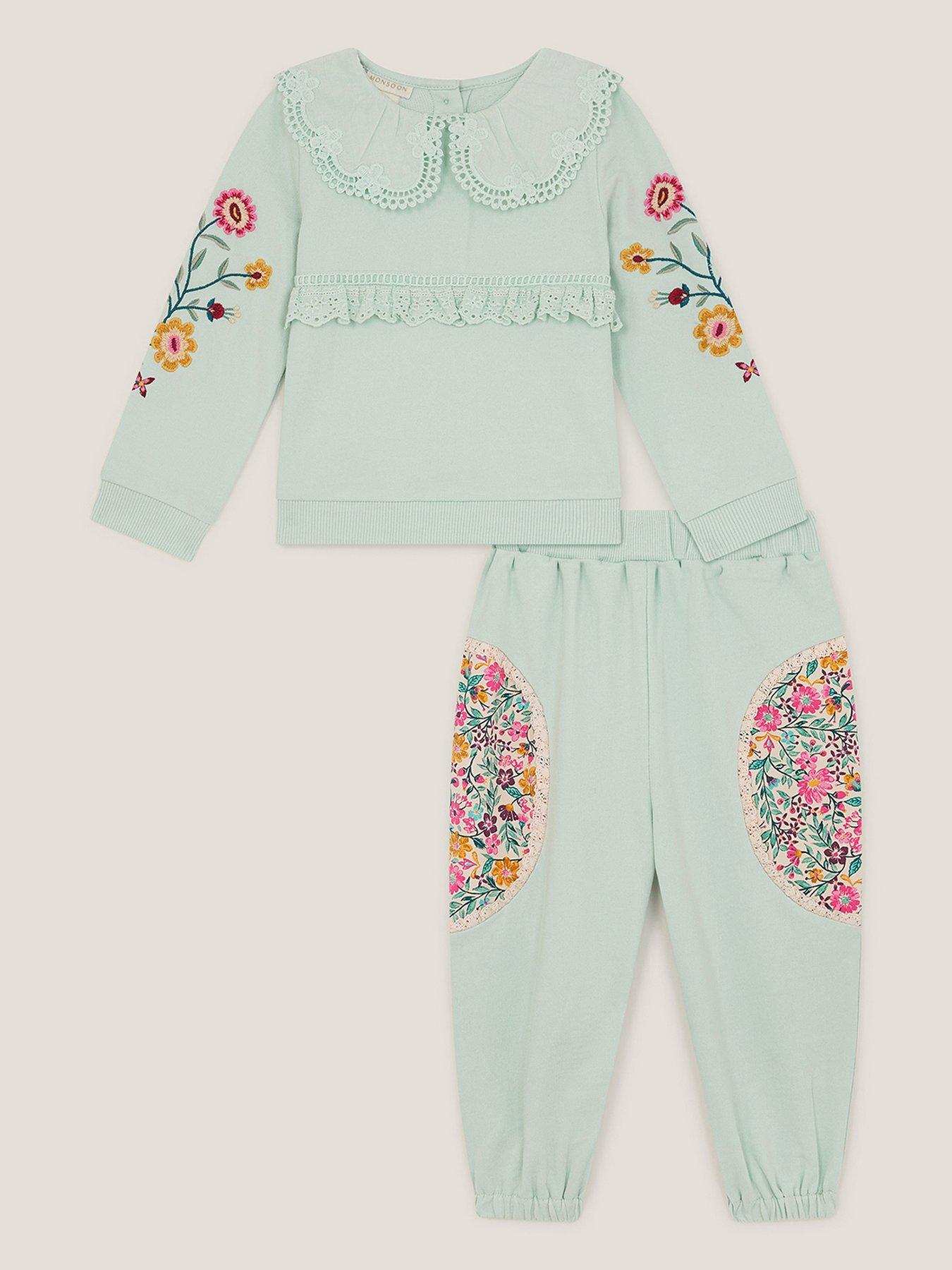 Monsoon Baby Girls Sweat Top  &  Jogger Set - Green