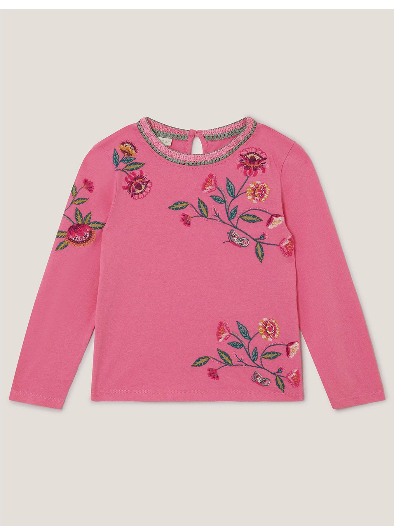 Monsoon Girls Long Sleeve Crochet Craft Tshirt - Pink