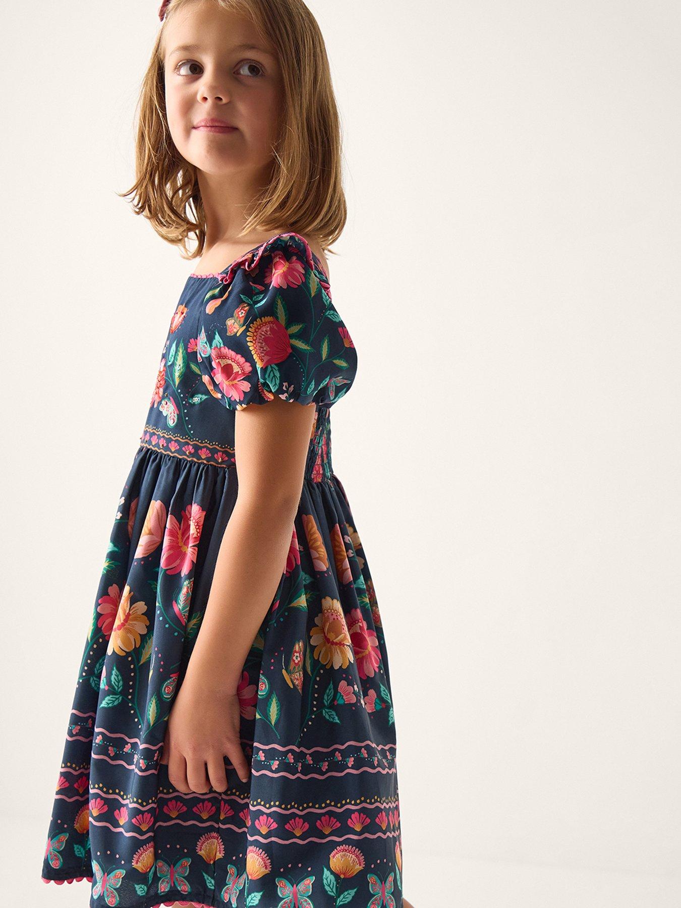 Monsoon Girls Aurelia Placement Dress - Navy