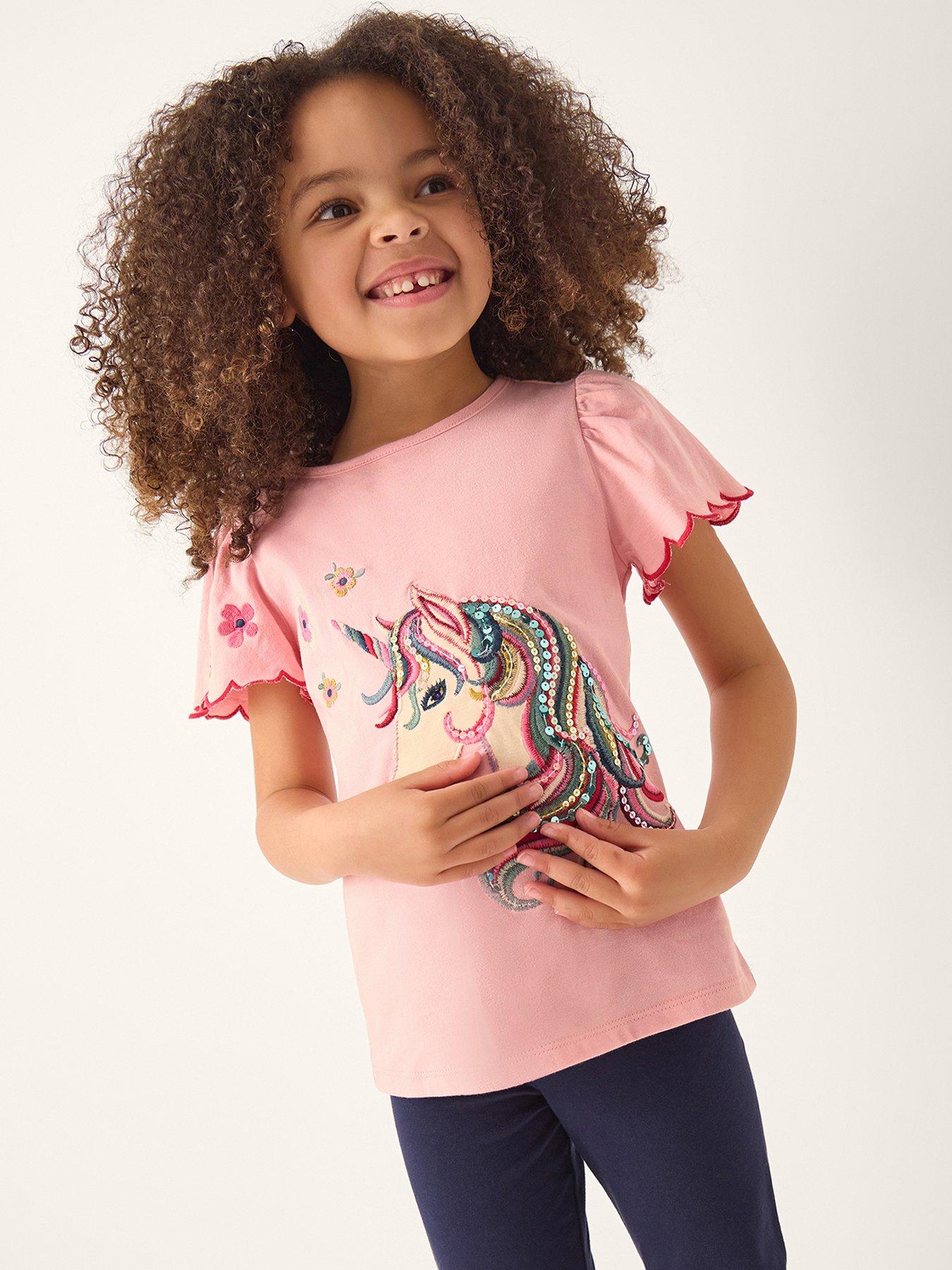 Monsoon Girls Short Sleeve Craft Sequin Unicorn Tshirt - Pink