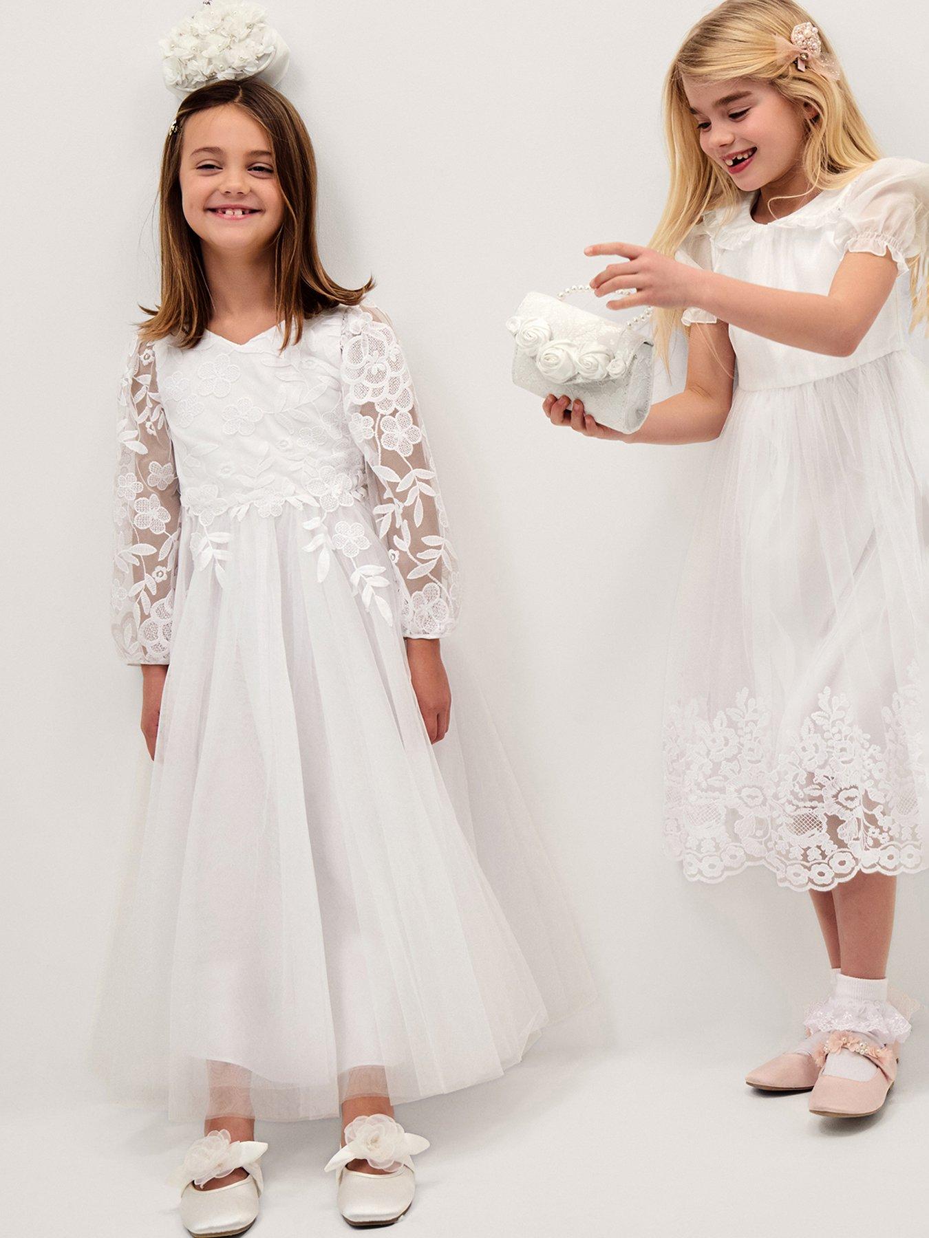 Monsoon Girls Communion Sienna Crochet Dress - White