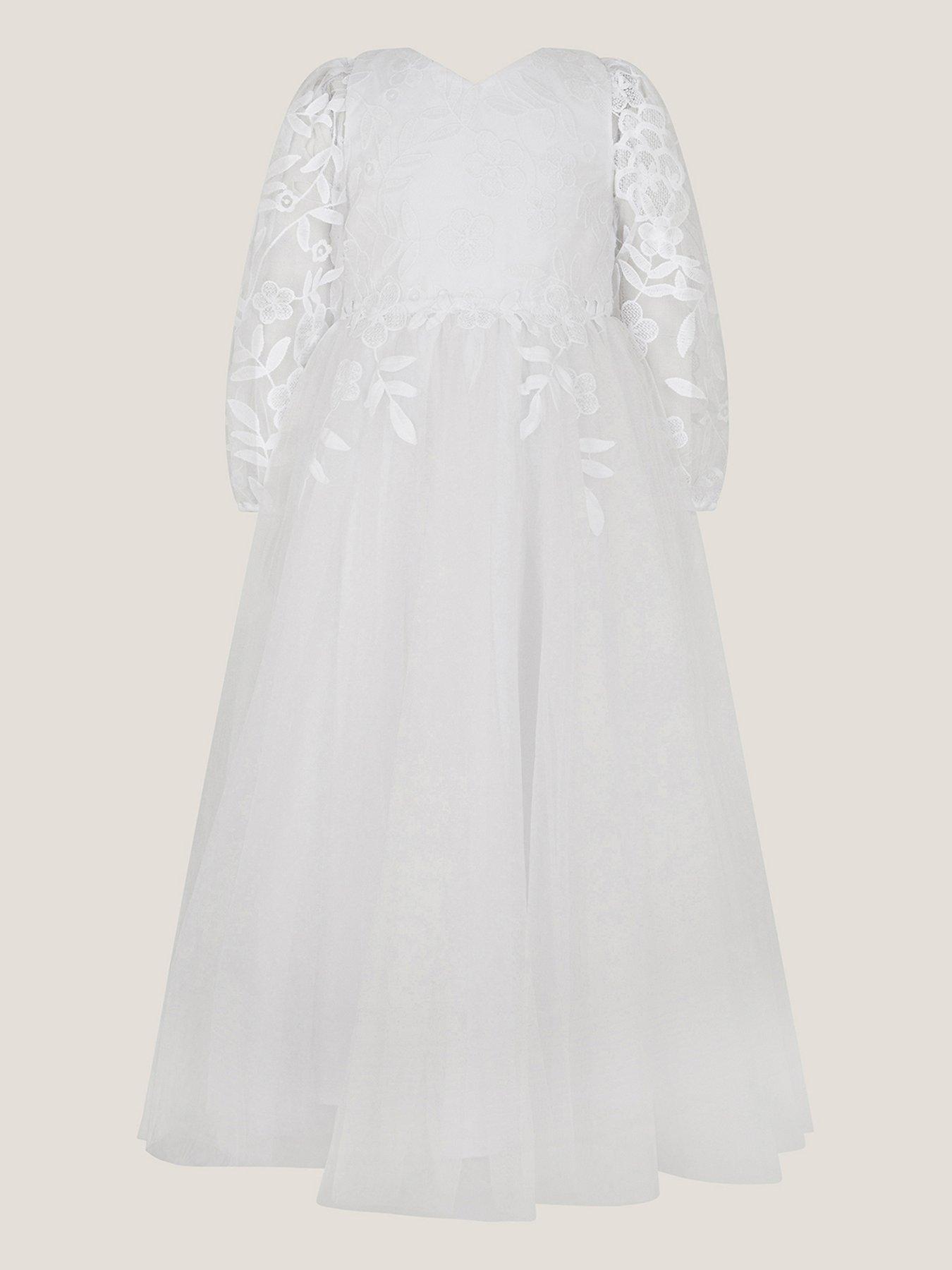 Monsoon Girls Communion Sienna Crochet Dress - White