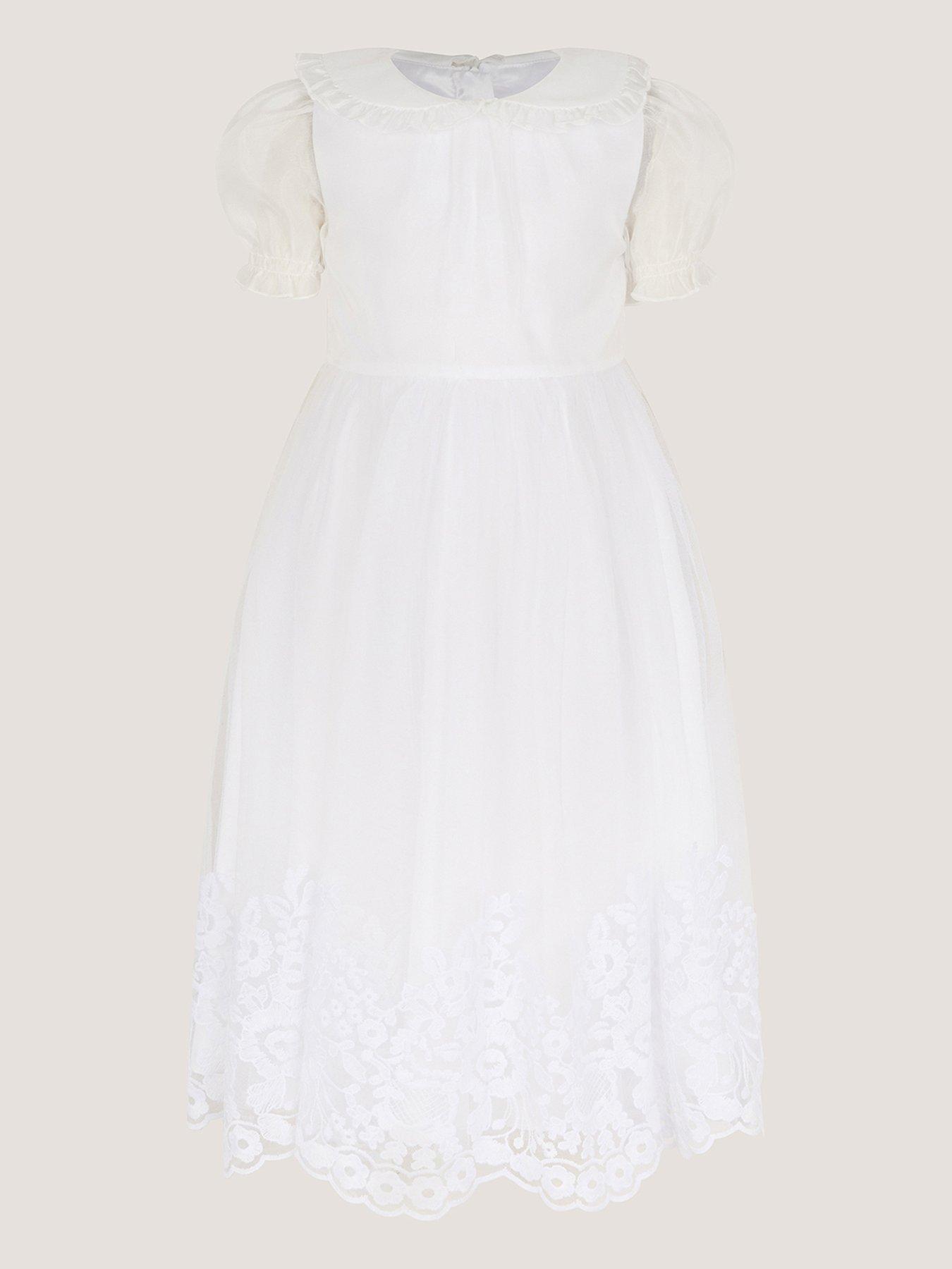 Monsoon Girls Communion Athena Collar Dress - White