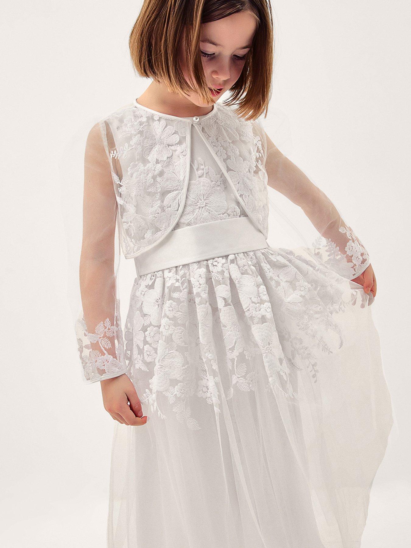 Monsoon Girls Communion Felicity Embroidered Cardigan - White