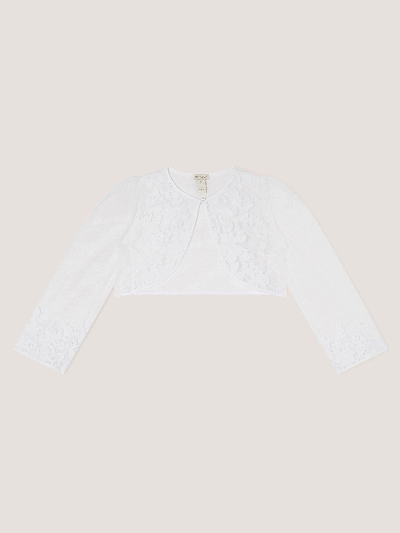 Monsoon Girls Communion Felicity Embroidered Cardigan - White