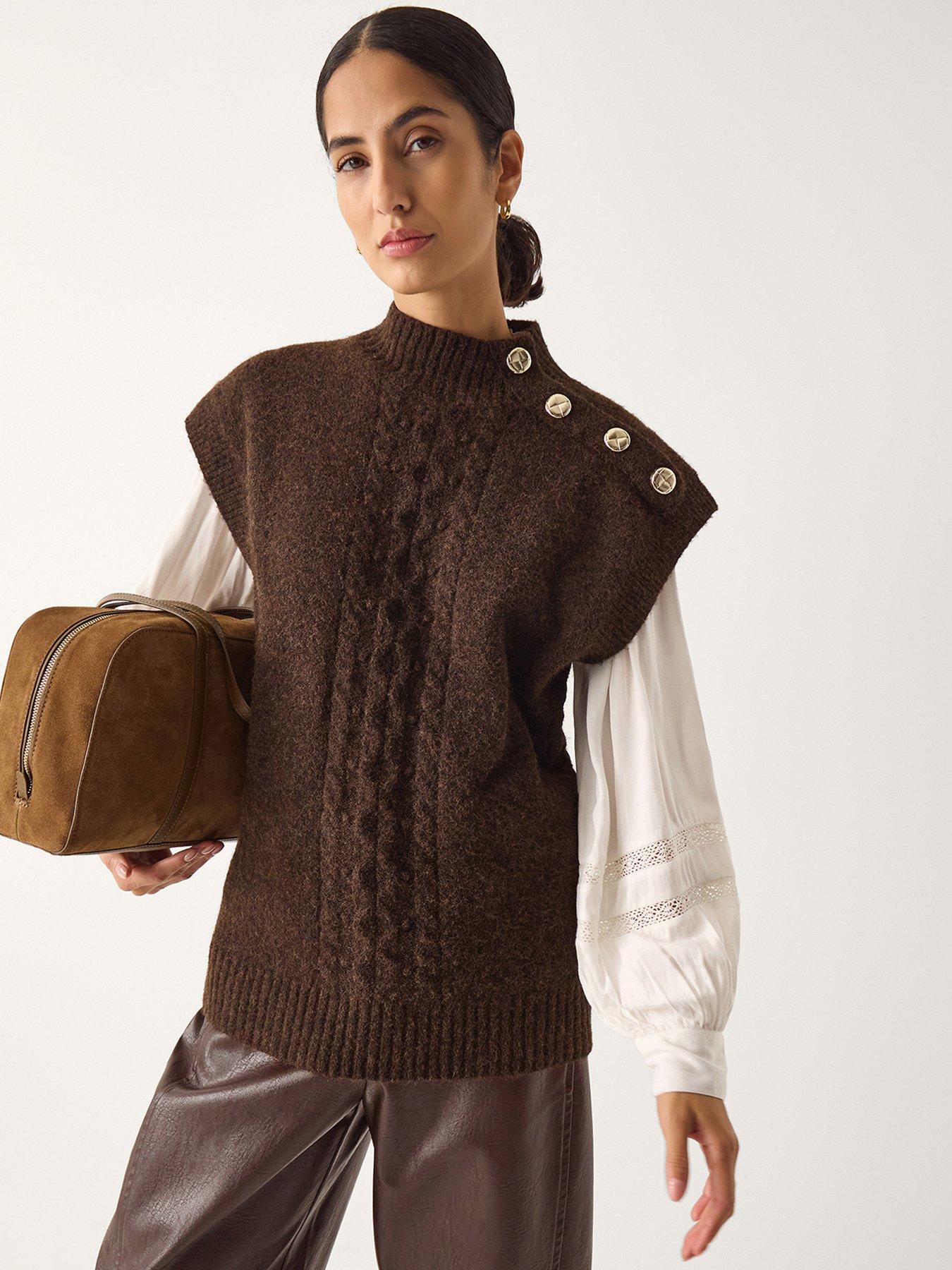 Monsoon Coli Cable Knit Vest - Brown