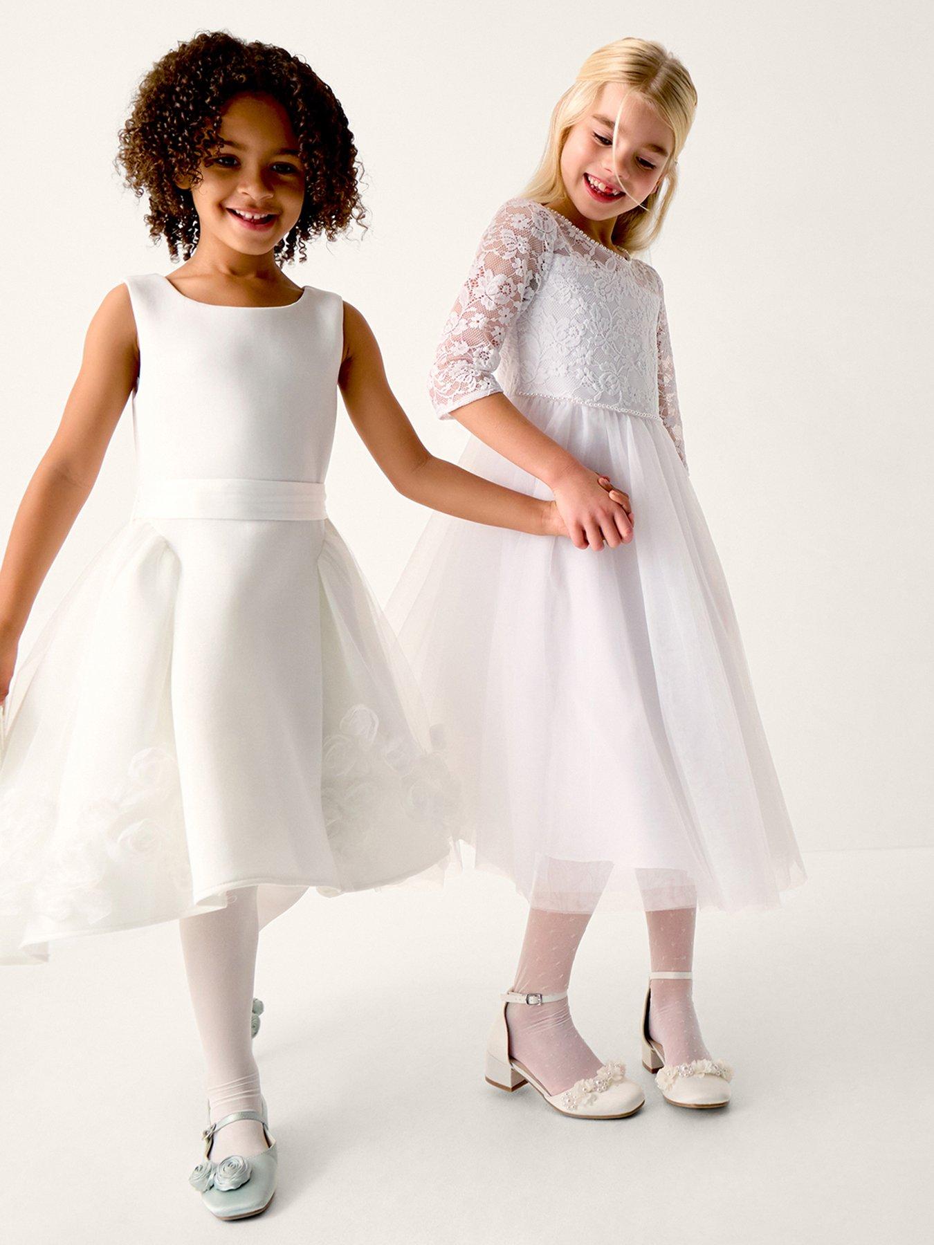 Monsoon Girls Eloise Scuba 3d Rose Dress - Light Cream