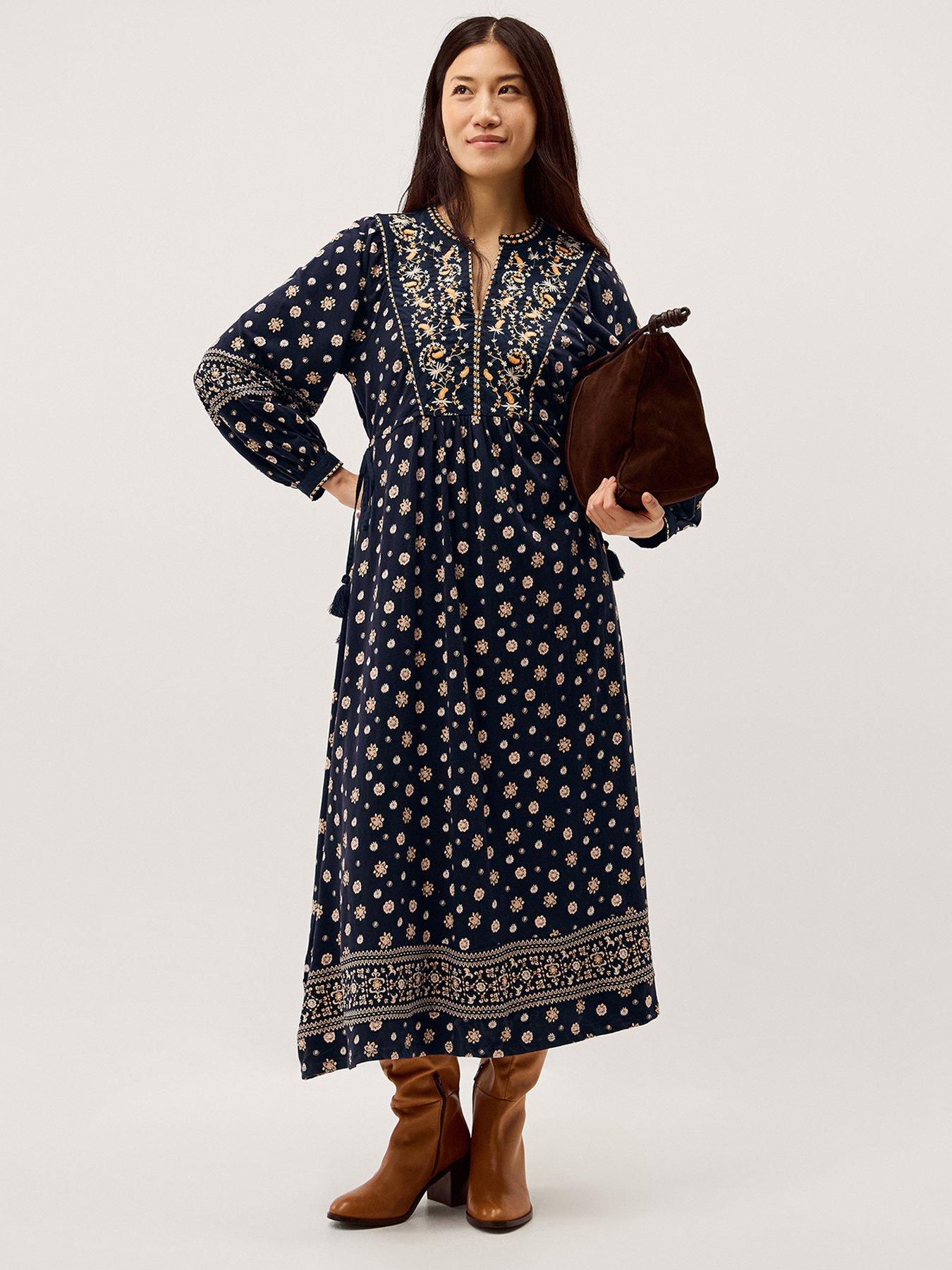 Monsoon Bonny Print Jersey Midi Dress - Blue