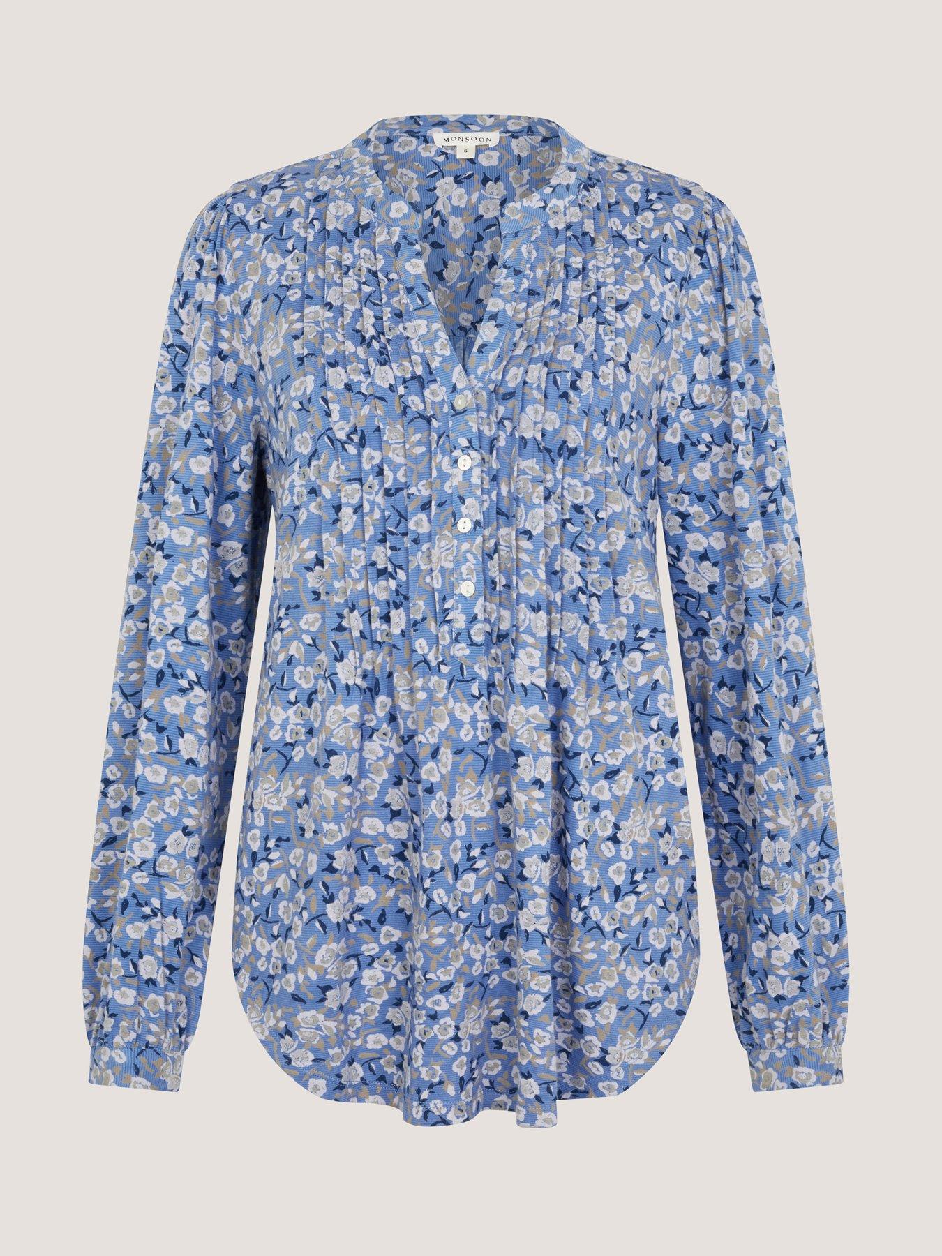 Monsoon Nina Print Jersey Top - Blue