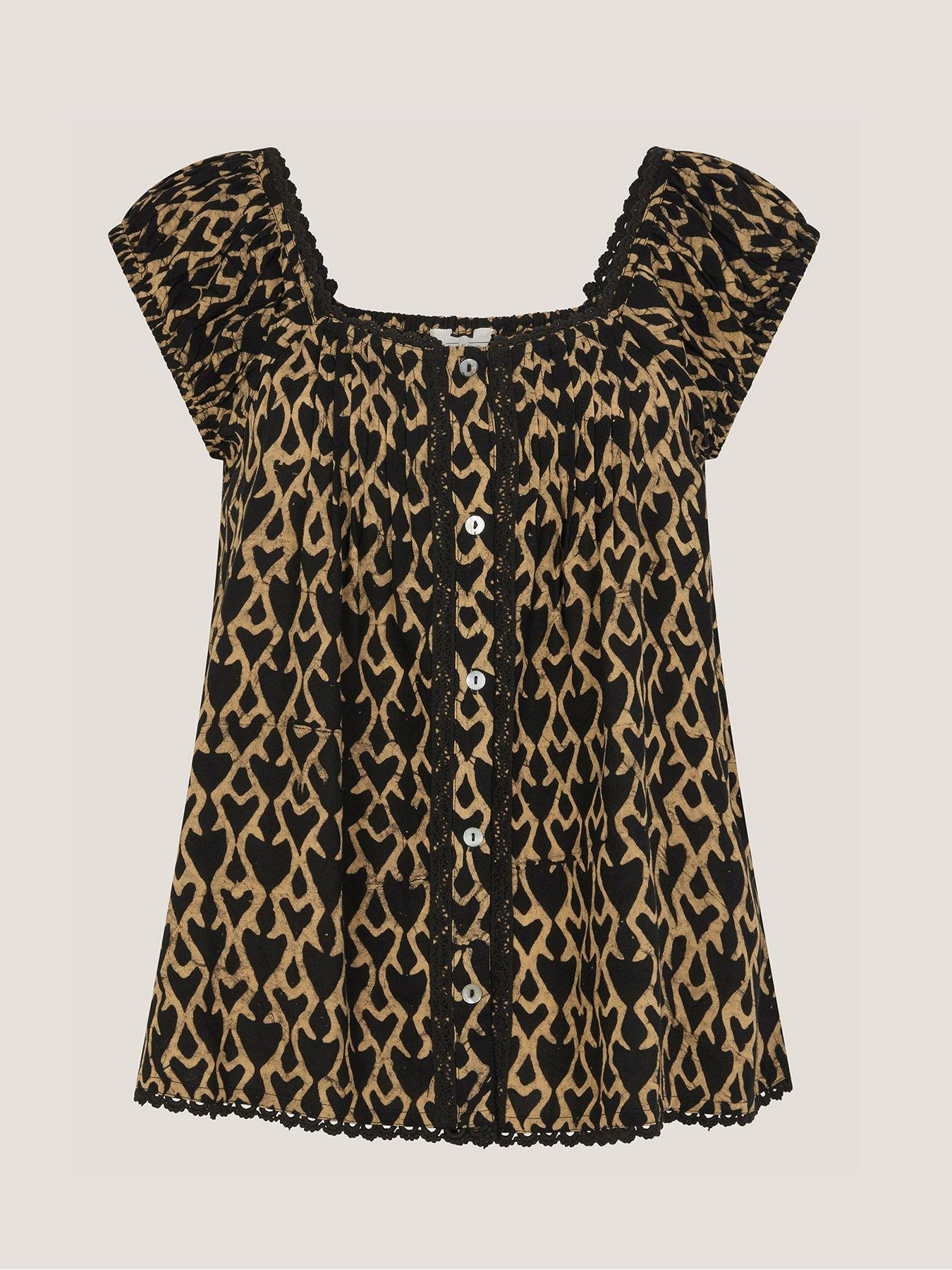 Image 4 of 5 of Monsoon Arti Print Button Front Top - Black