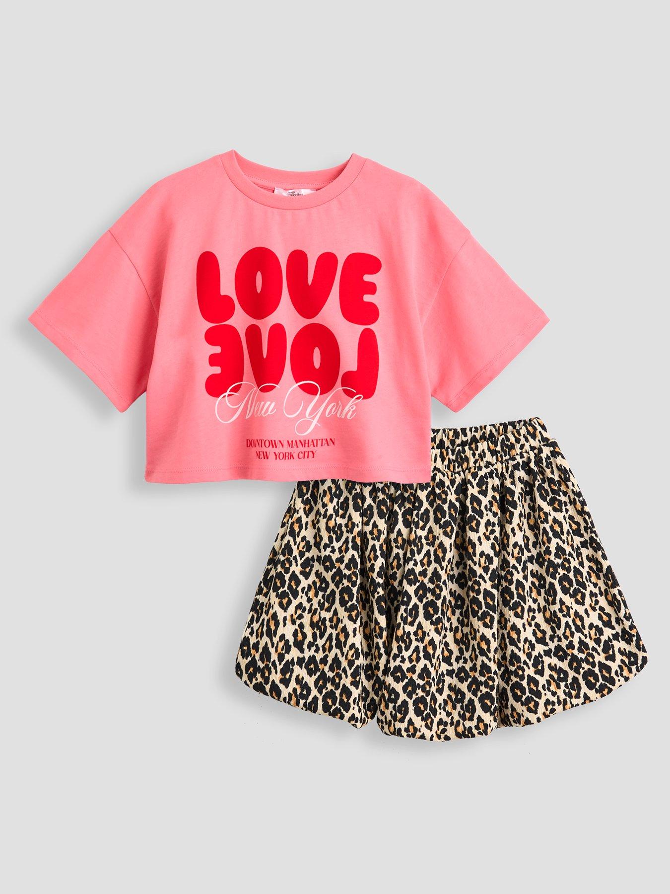 The Very Collection Girls Puff Ball Skirt And T-shirt Slogan Outfit - Print