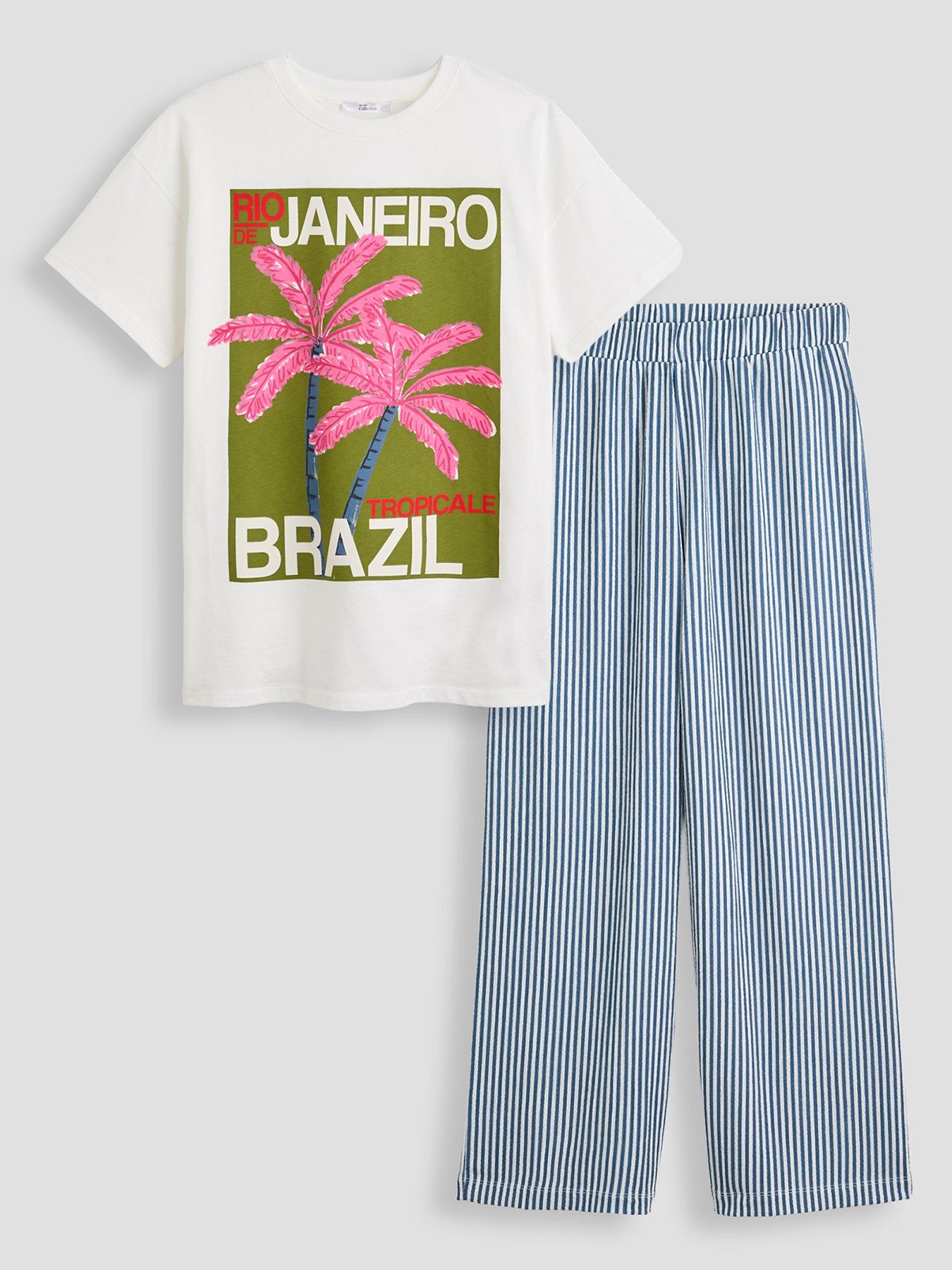 The Very Collection Girls Stripe Trouser And Slogan T-shirt - Blue