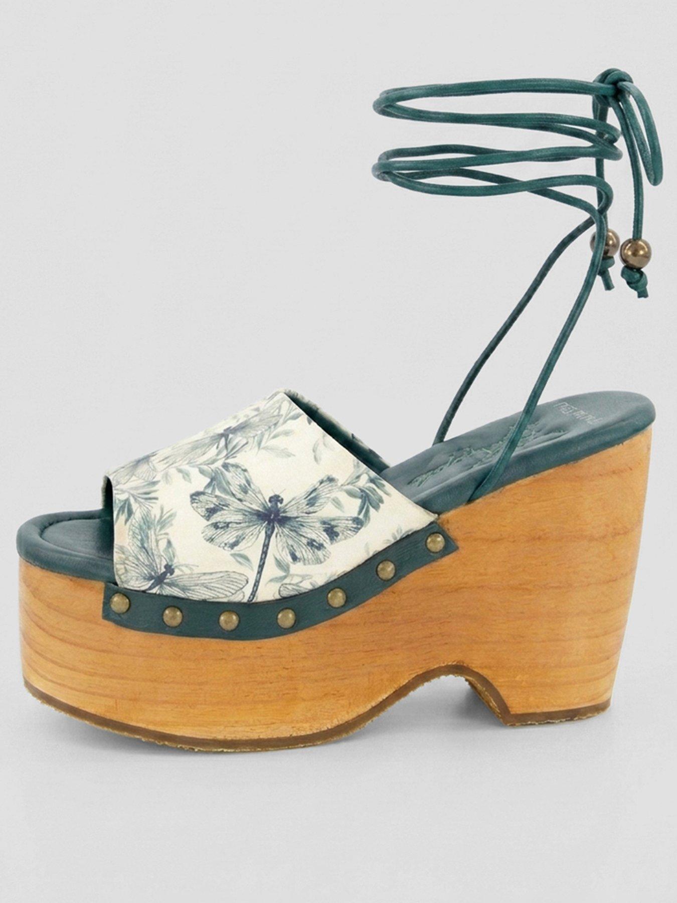 Image 1 of 6 of FREE PEOPLE Front Row Wrap Dragonfly Print Clogs - Blue