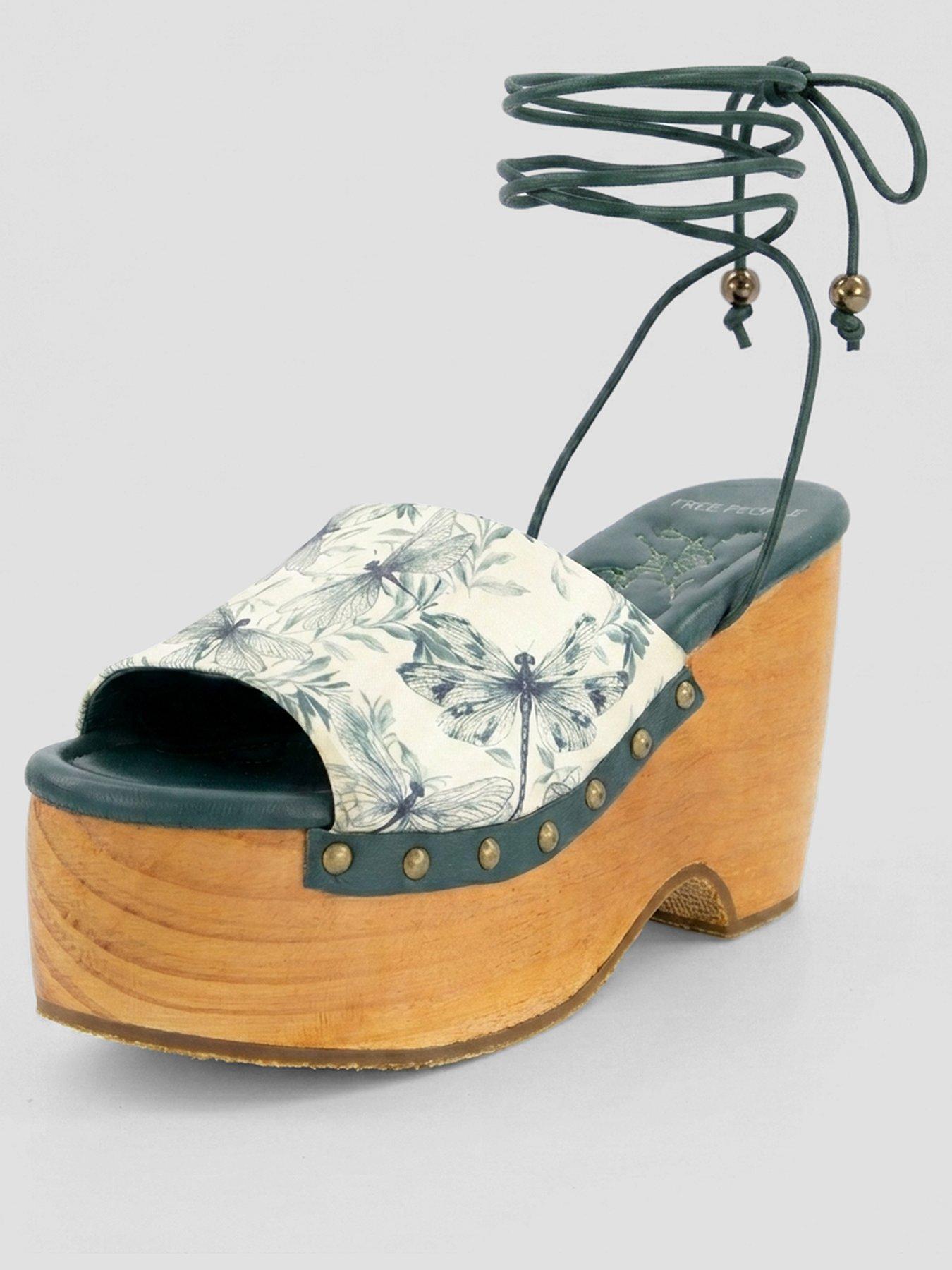 Image 2 of 6 of FREE PEOPLE Front Row Wrap Dragonfly Print Clogs - Blue