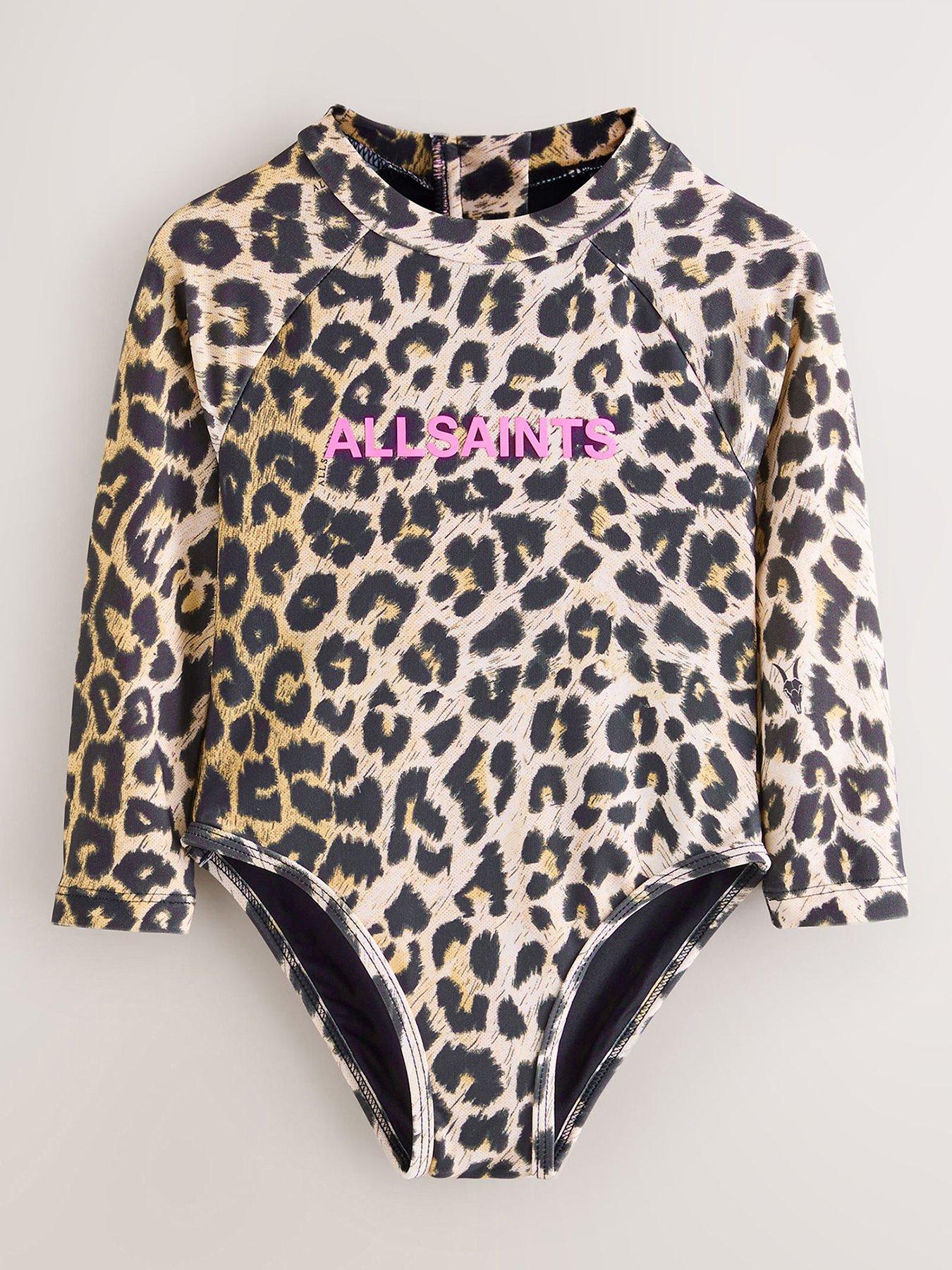 Smallsaints Younger Girls Long Sleeve Leopard Print Swimsuit - Brown