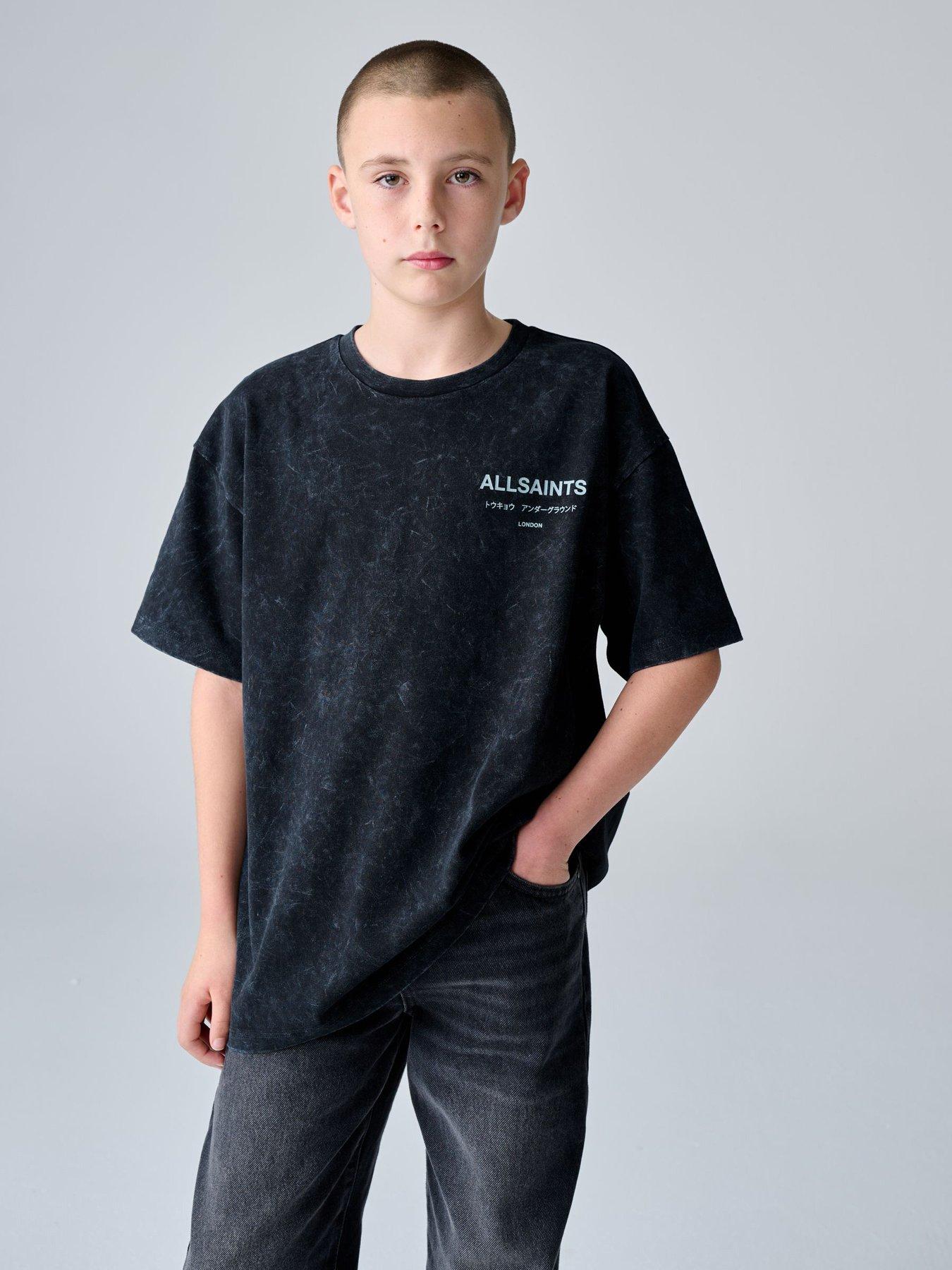 Image 1 of 5 of smALLSAINTS Older Boys Underground Logo Print T-Shirt - Washed Black