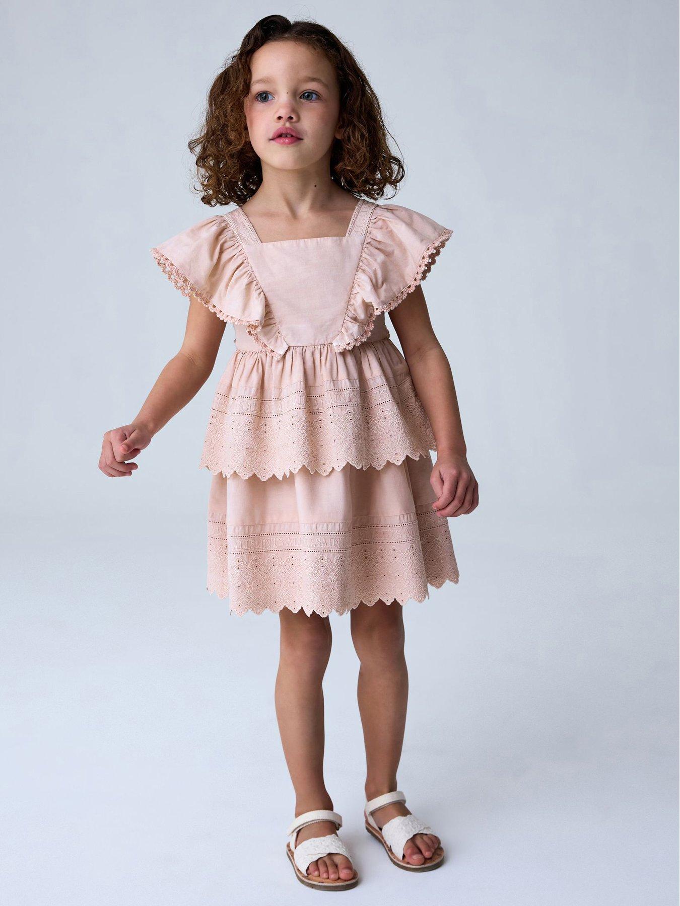 Smallsaints Younger Girls Broderie Tiered Dress - Light Pink