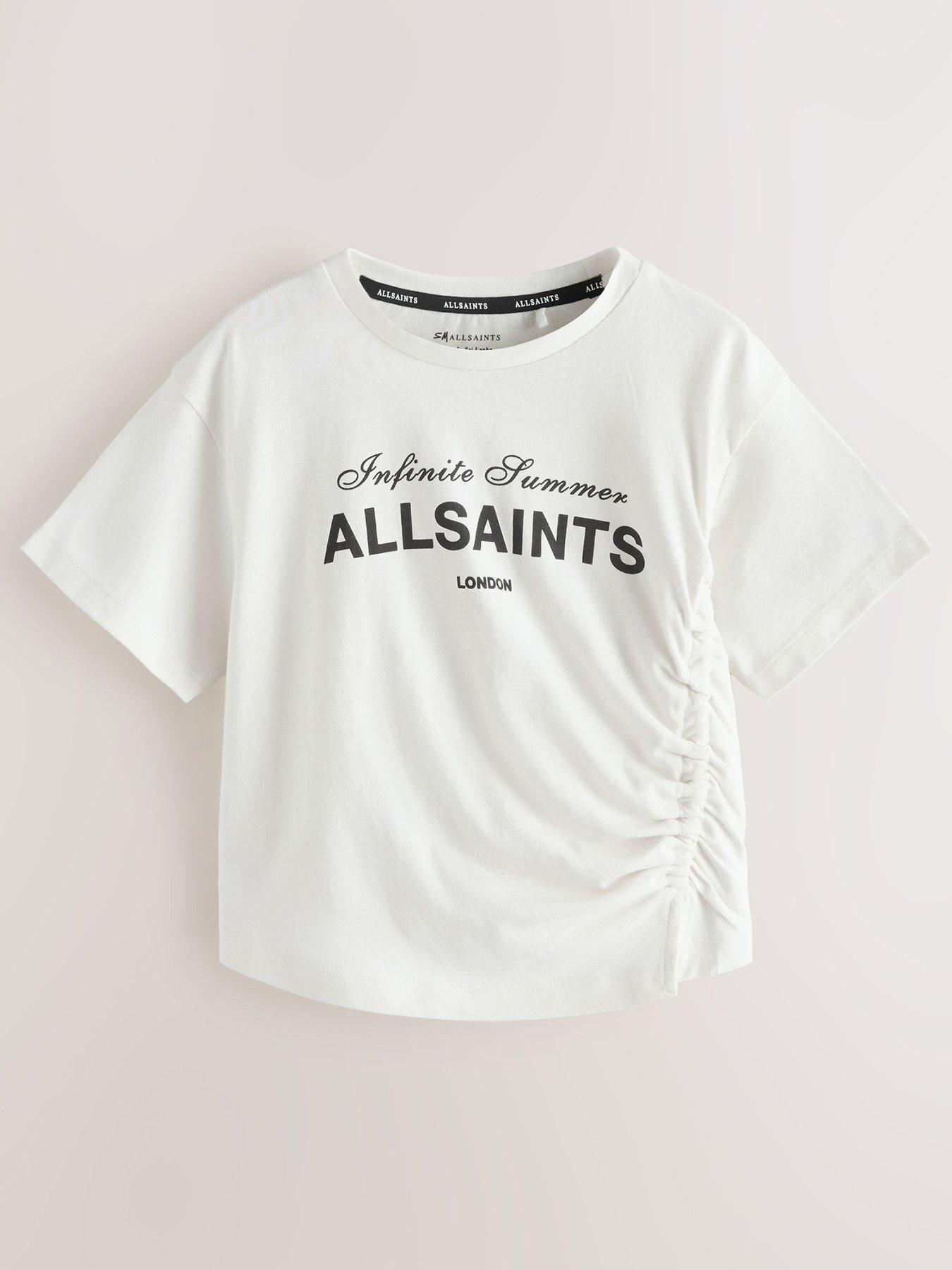 Image 2 of 6 of smALLSAINTS Older Girls Logo Ruched T-Shirt - White