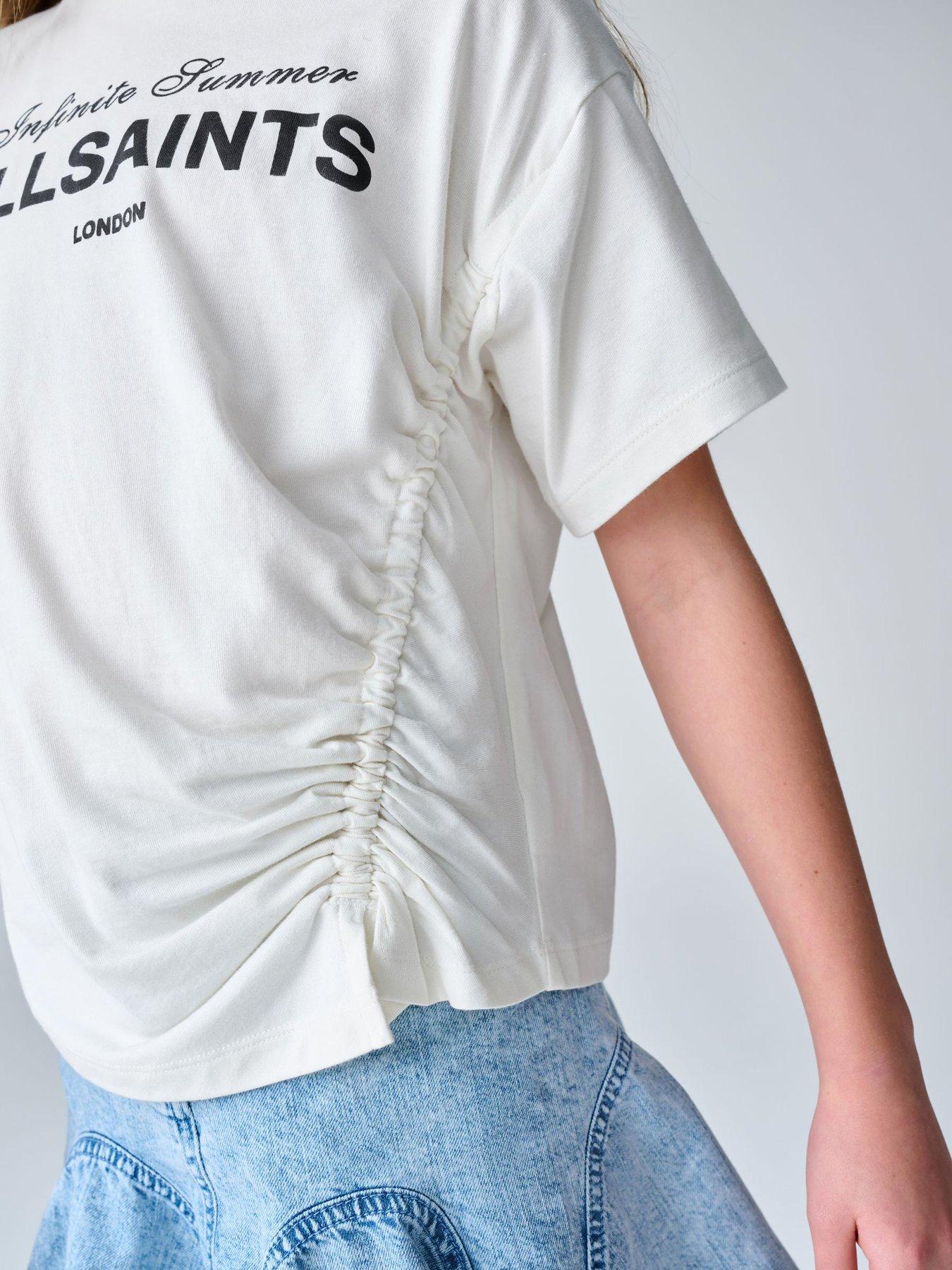 Image 6 of 6 of smALLSAINTS Older Girls Logo Ruched T-Shirt - White