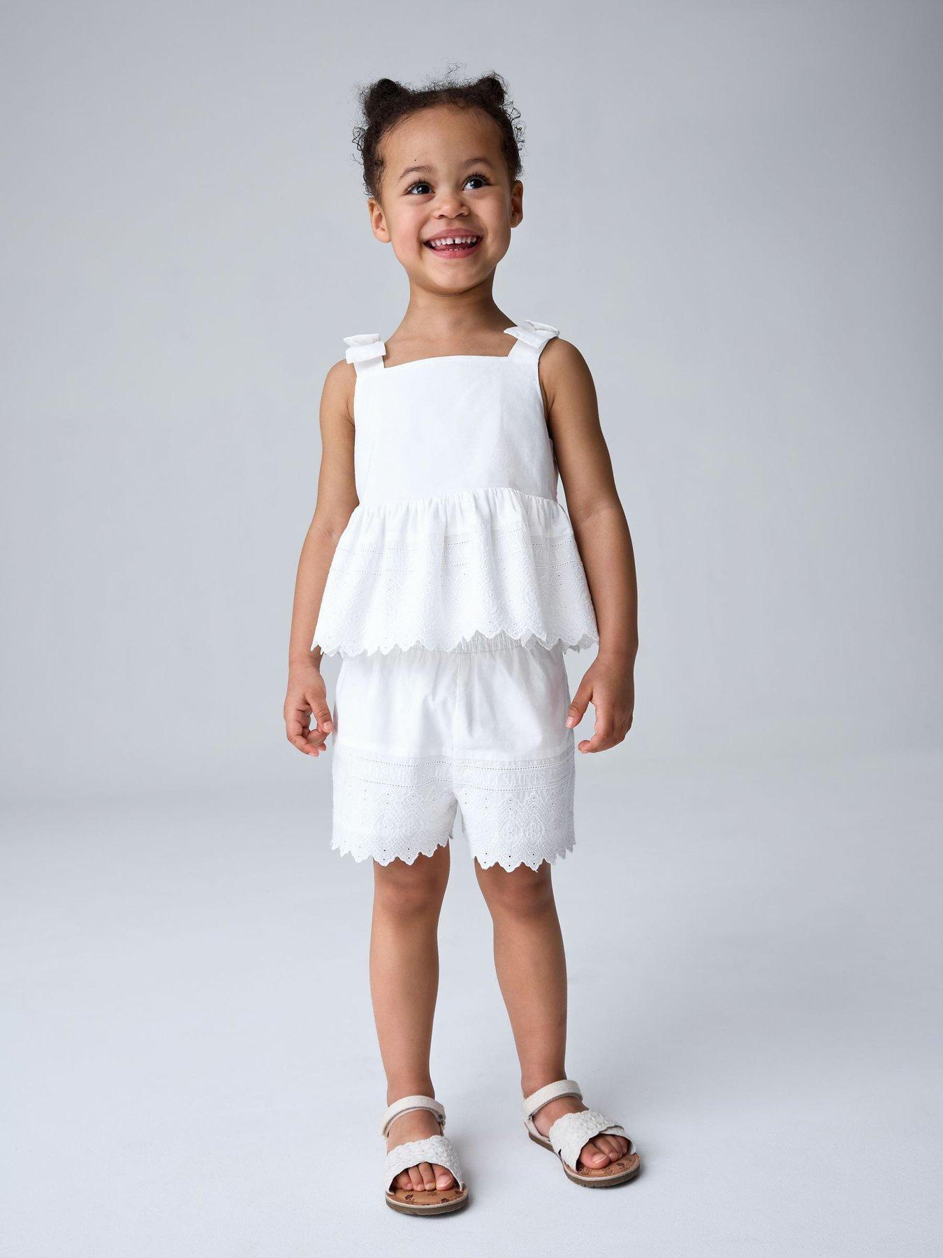 smALLSAINTS Younger Girls Broderie Top And Shorts Set, White, Size Age: 12-18 Months