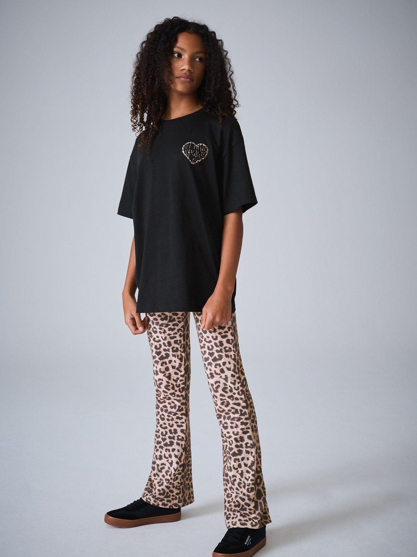 smALLSAINTS Older Girls Leopard Oversized T-Shirt and Flared Leggings Set, Multi, Size Age: 5-6 Years