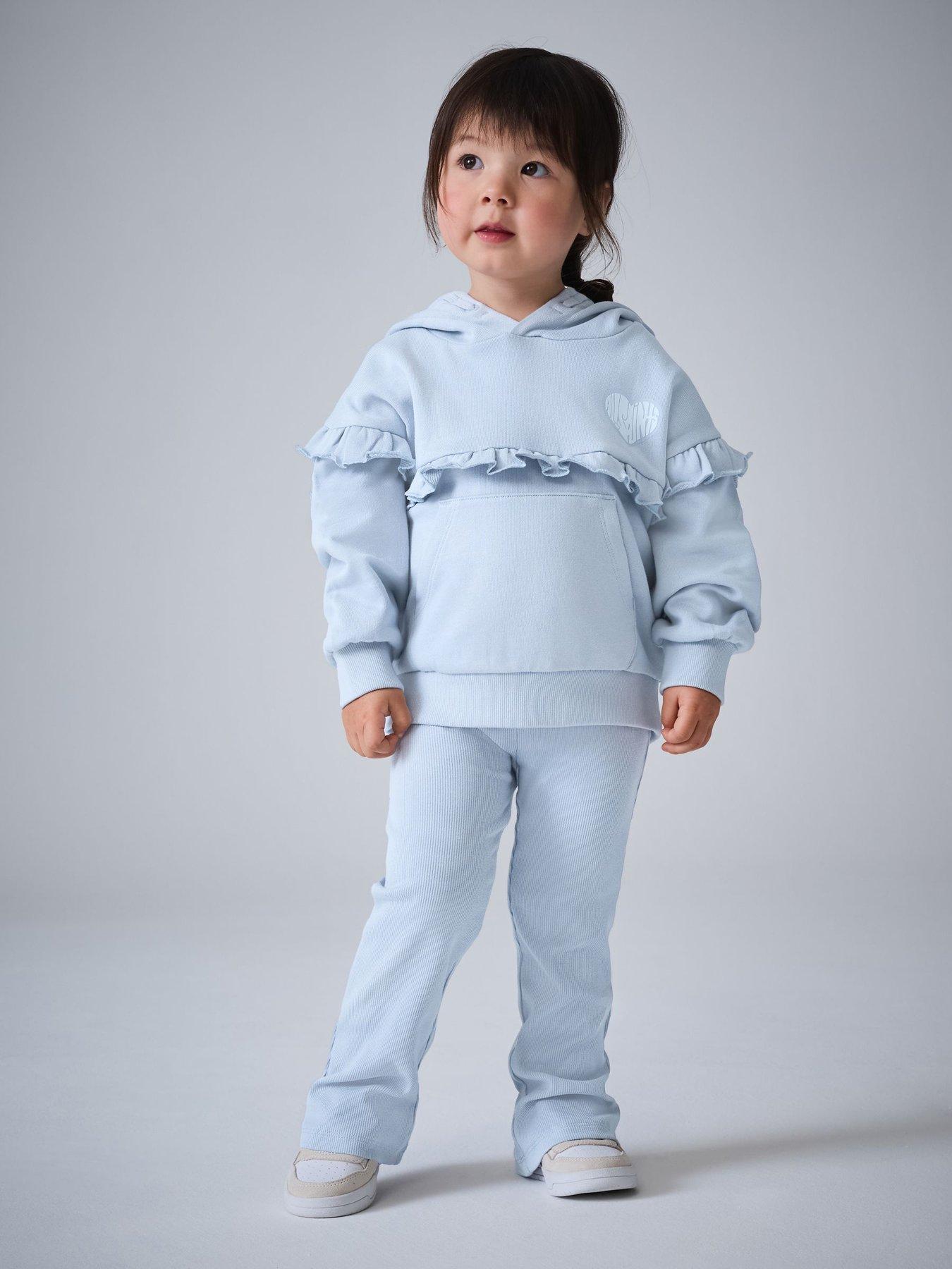 Smallsaints Younger Girls Frill Hoodie And Ribbed Flared Leggings Set - Light Blue