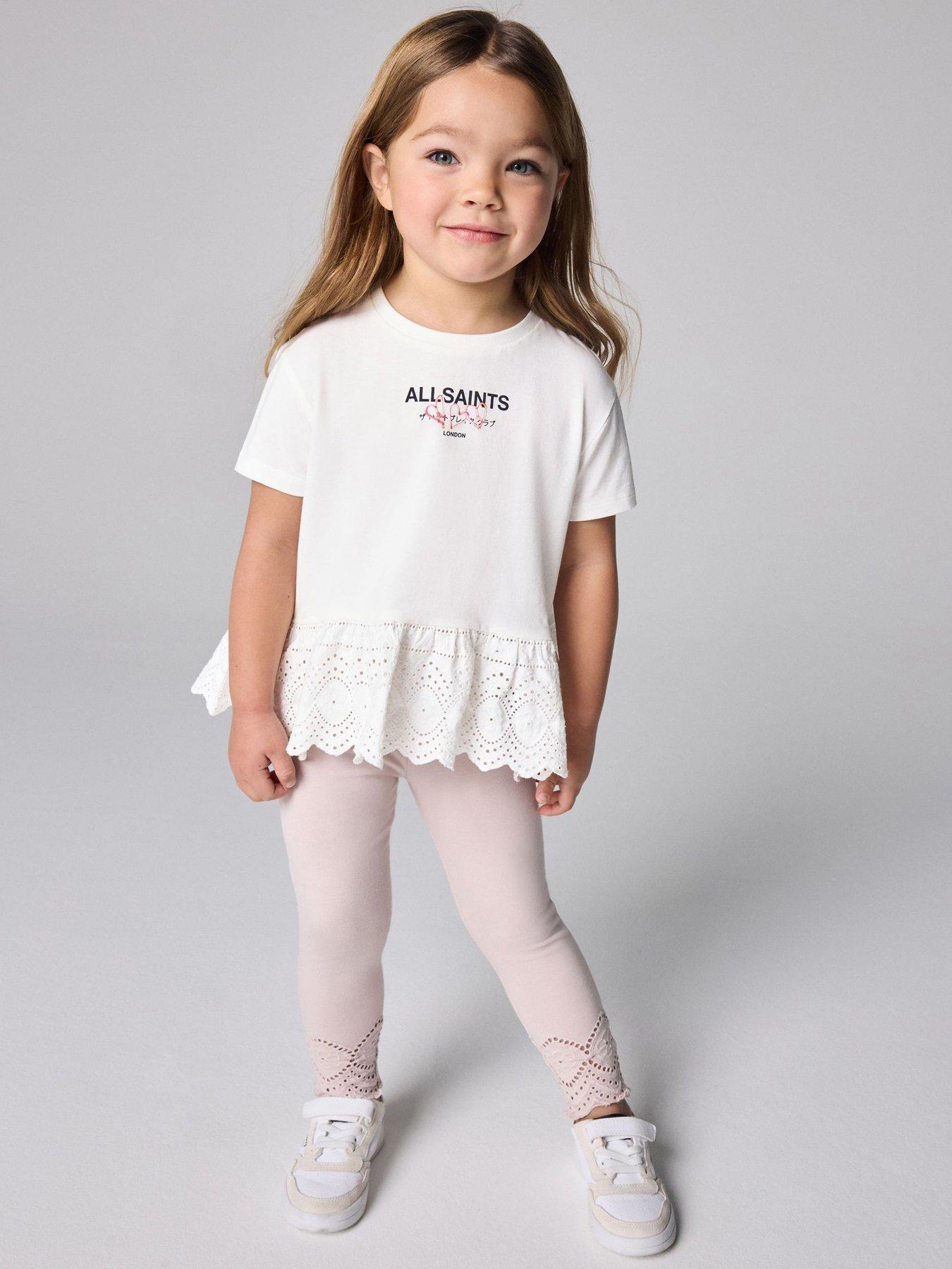smALLSAINTS Younger Girls Logo Frill T-Shirt and Legging Set, White, Size Age: 12-18 Months