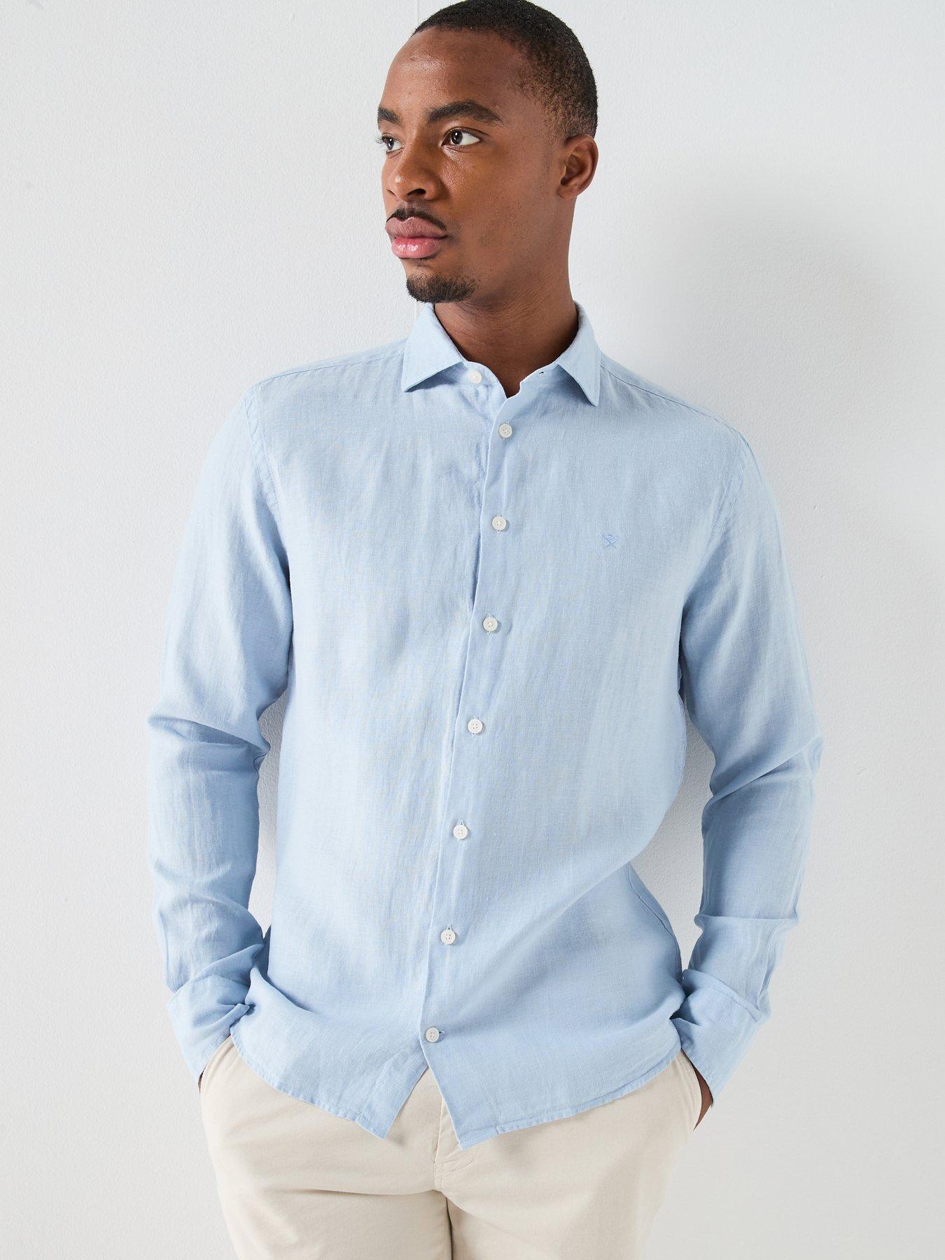Hackett Hackett London Essential Kent Garmet Dyed Linen Long Sleeve Shirt - Blue
