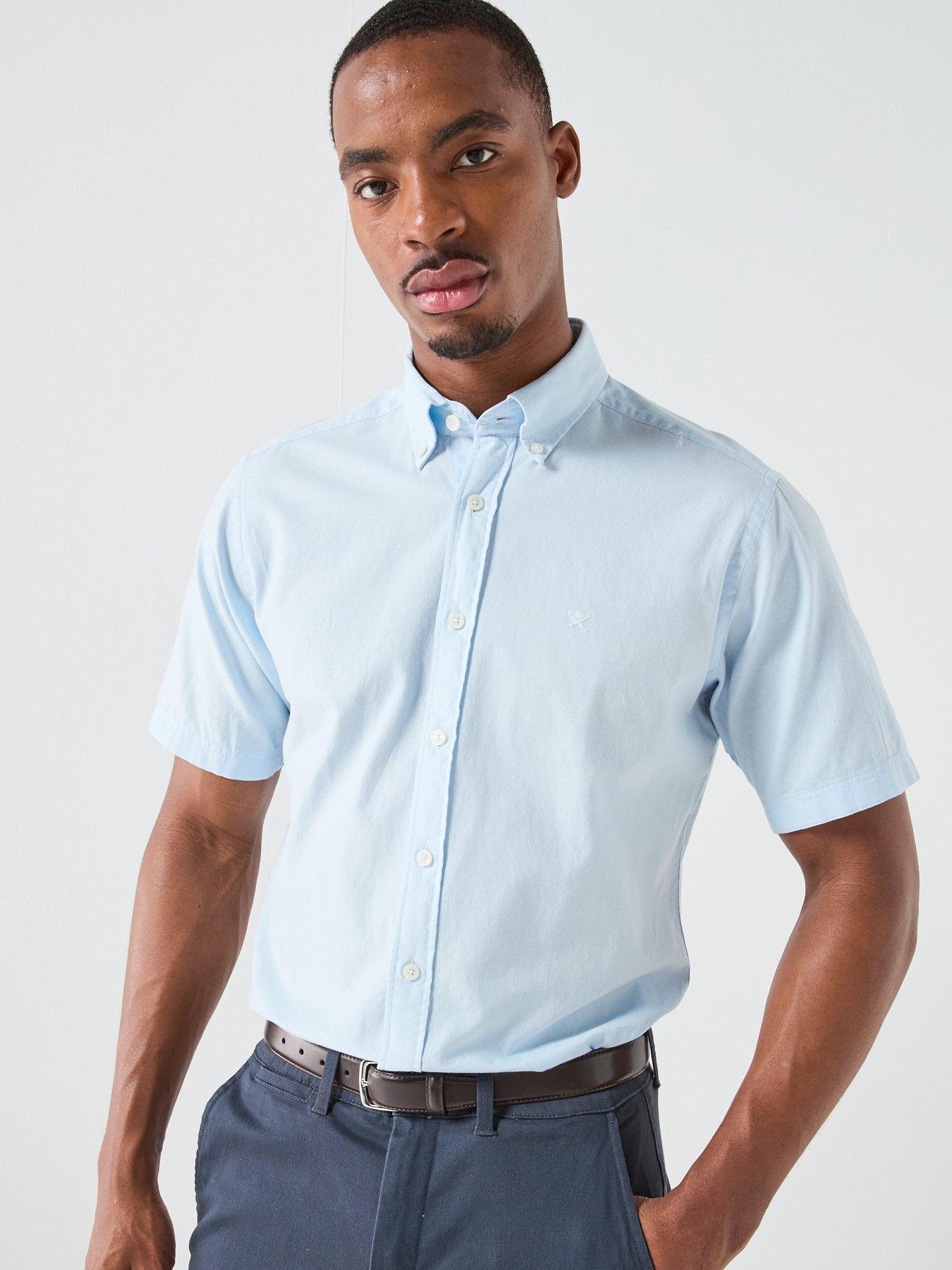 Hackett Hackett London Essential Garmet Dyed Short Sleeve Oxford Shirt - Blue