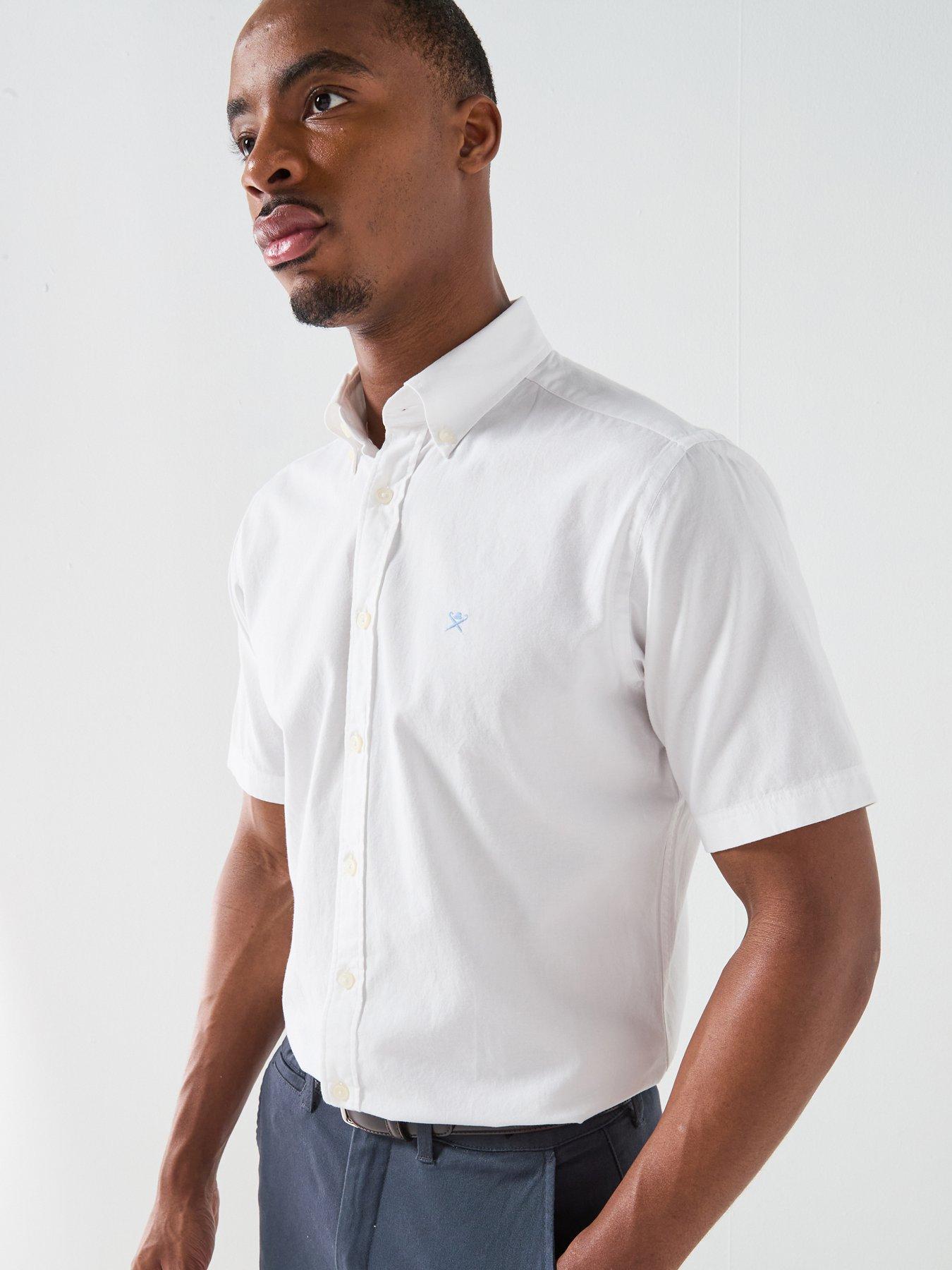 Hackett Hackett London Essential Garmet Dyed Short Sleeve Oxford Shirt - White
