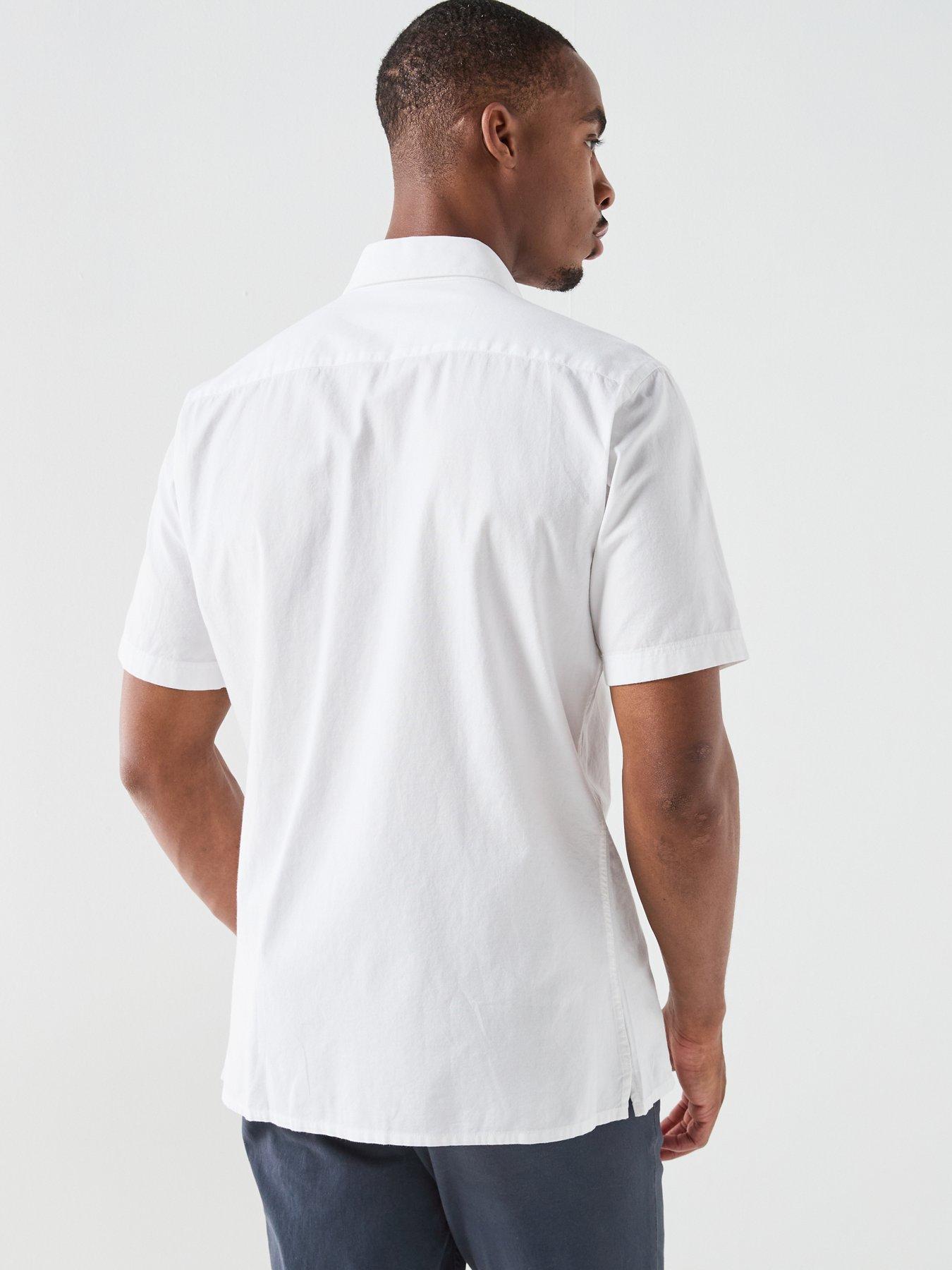 Image 2 of 5 of Hackett Essential Garment Dyed Short Sleeve Oxford Shirt &ndash; White