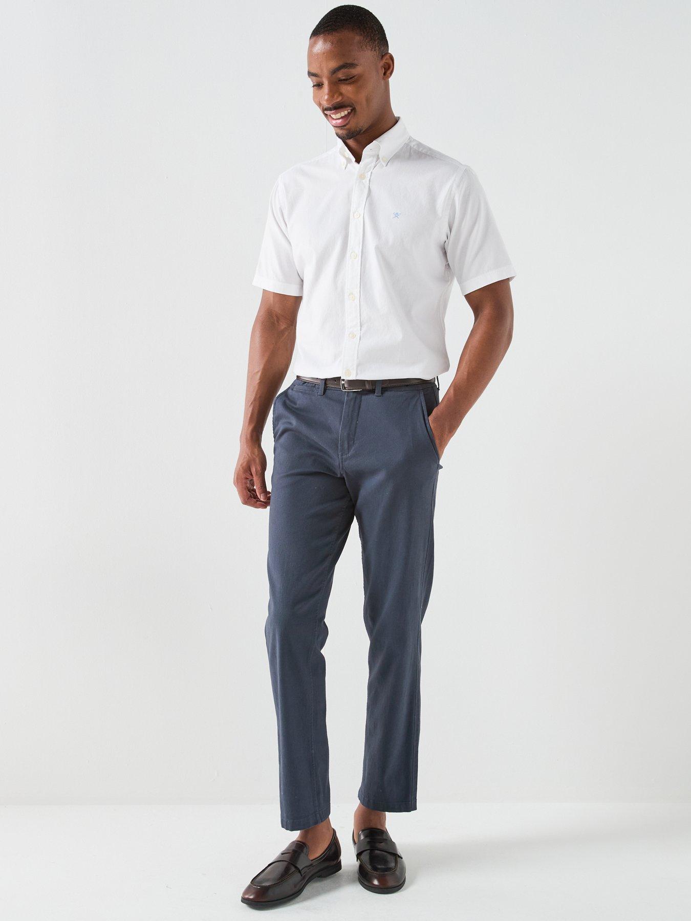 Image 3 of 5 of Hackett Essential Garment Dyed Short Sleeve Oxford Shirt &ndash; White