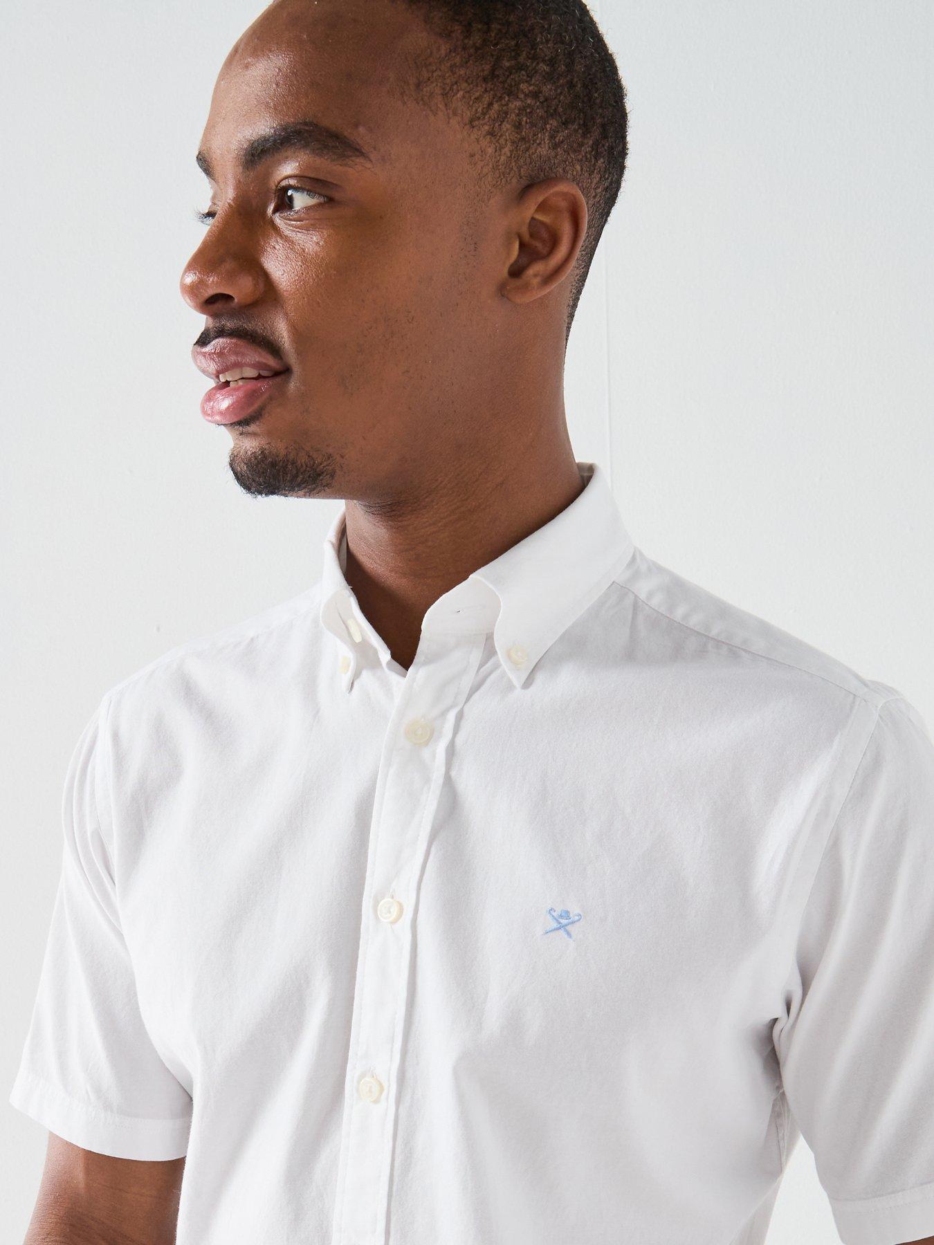 Image 4 of 5 of Hackett Essential Garment Dyed Short Sleeve Oxford Shirt &ndash; White