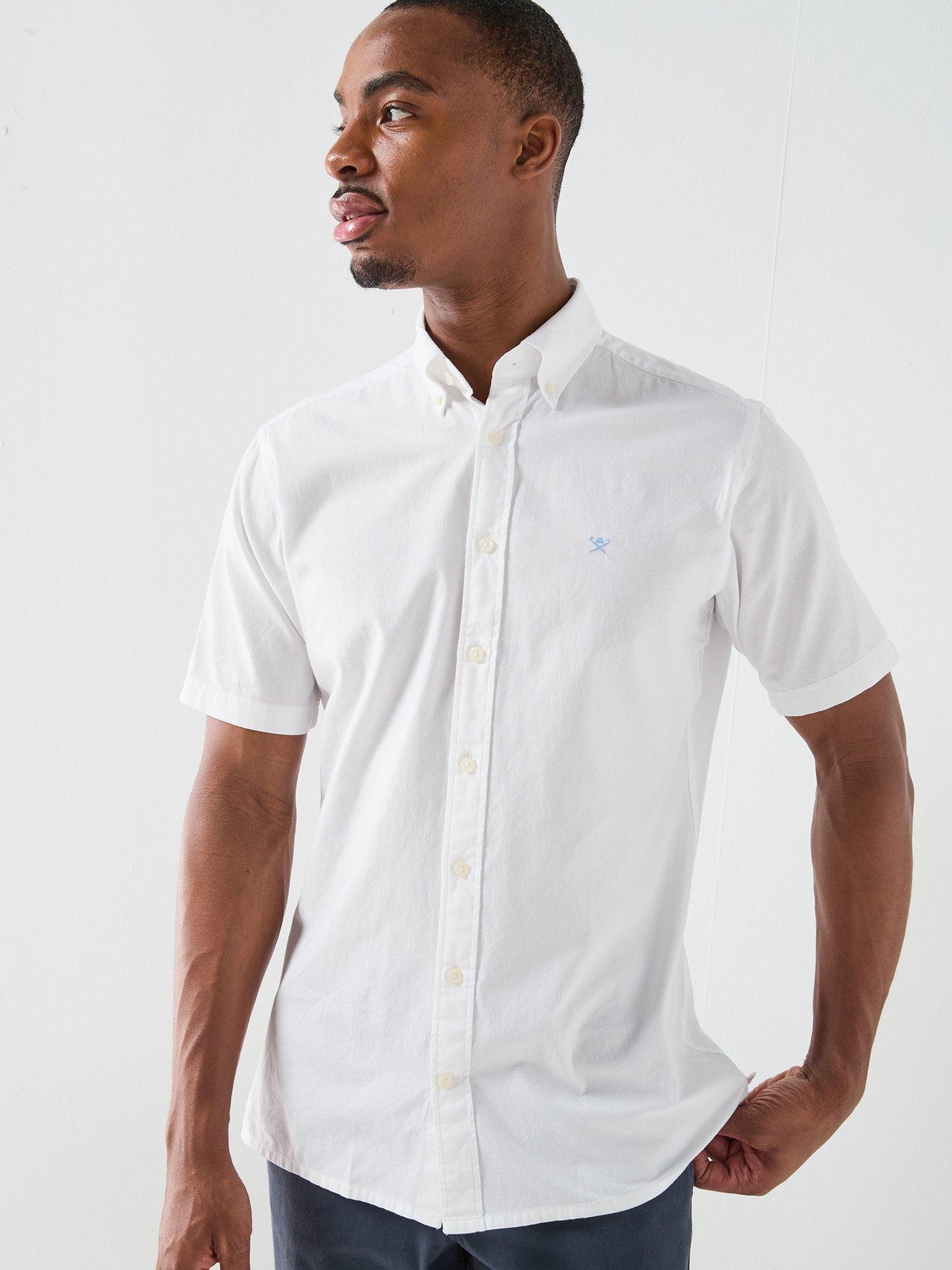 Image 5 of 5 of Hackett Essential Garment Dyed Short Sleeve Oxford Shirt &ndash; White