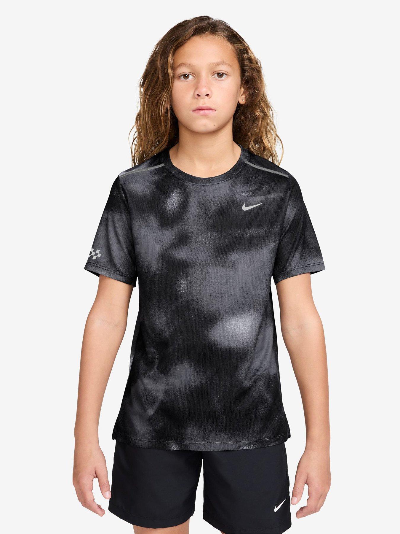 Image 1 of 3 of Nike Junior Boys Miler Dri-FIT Short-Sleeve Printed T-Shirt - Black