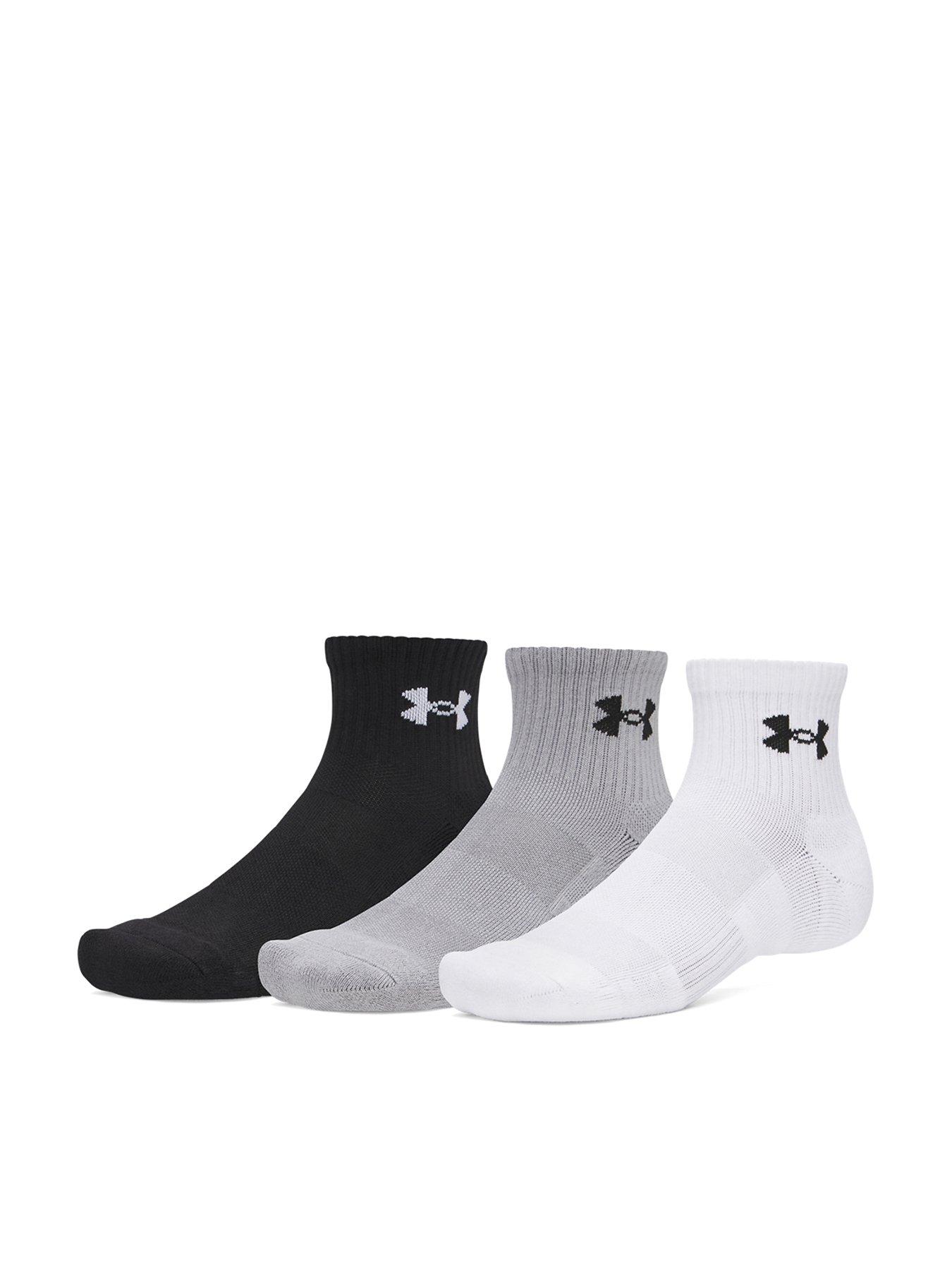 UNDER ARMOUR Mens Training Performance Cotton Quarter Socks 3 Pack - White/Grey/Black