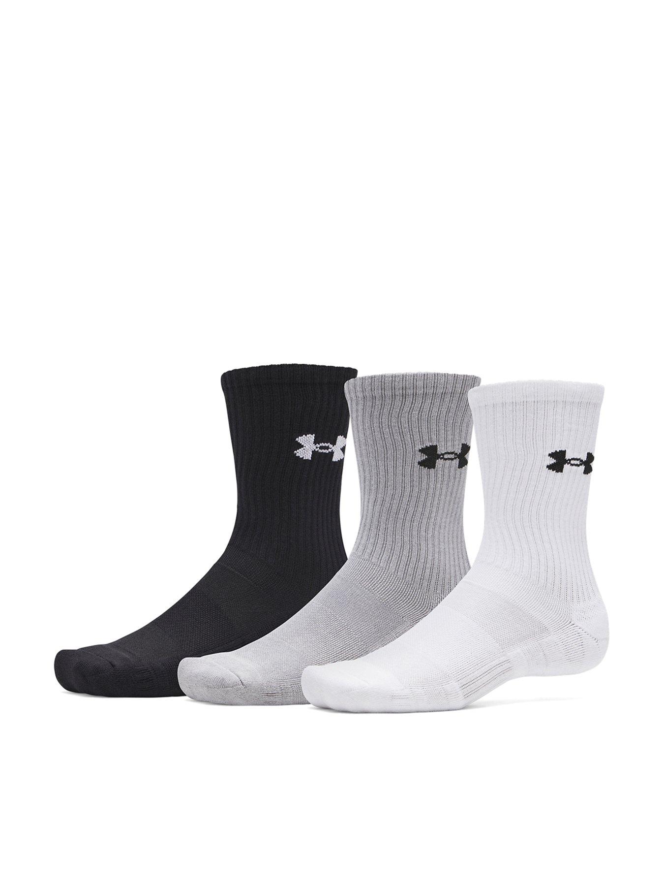 UNDER ARMOUR Mens Training Performance Cotton Crew Socks 3 Pack - White/Grey/Black