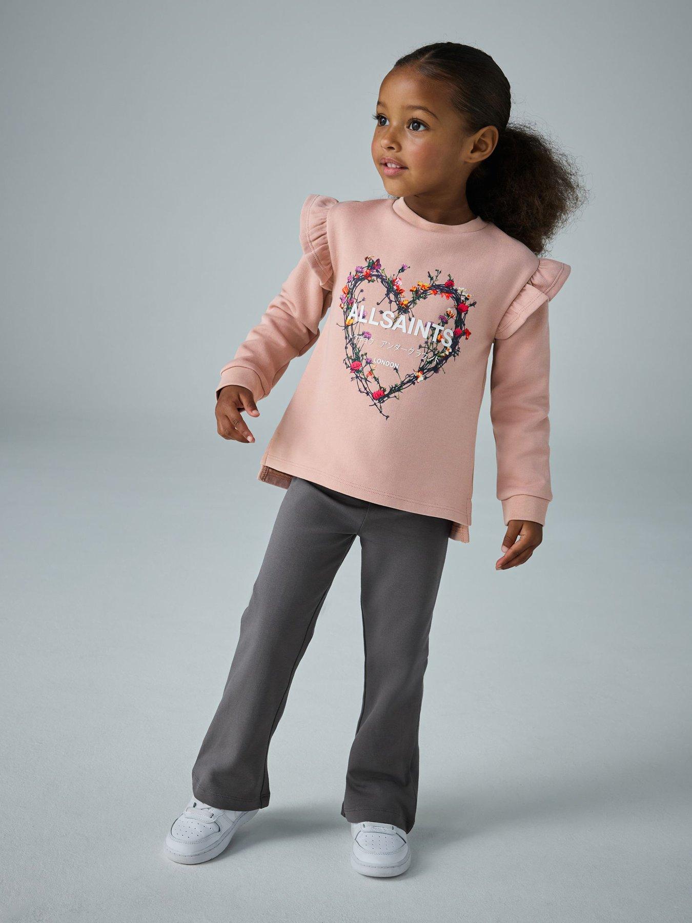 smALLSAINTS Girls Heart Detail Frill Sweatshirt And Flared Leggings Set, Pink, Size Age: 1.5-2 Years