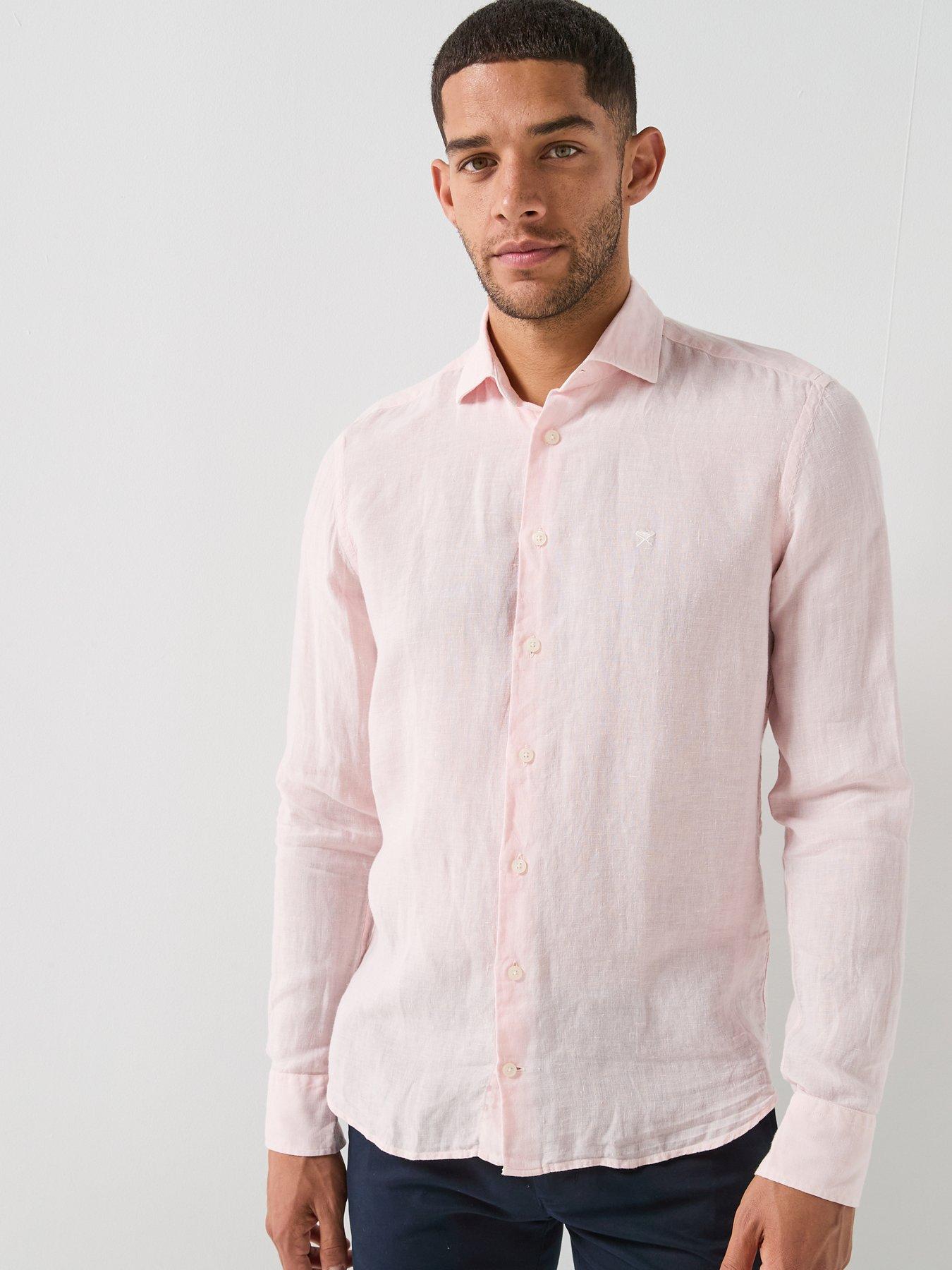 Hackett London Essential Kent Garmet Dyed Linen Long Sleeve Shirt - Pink