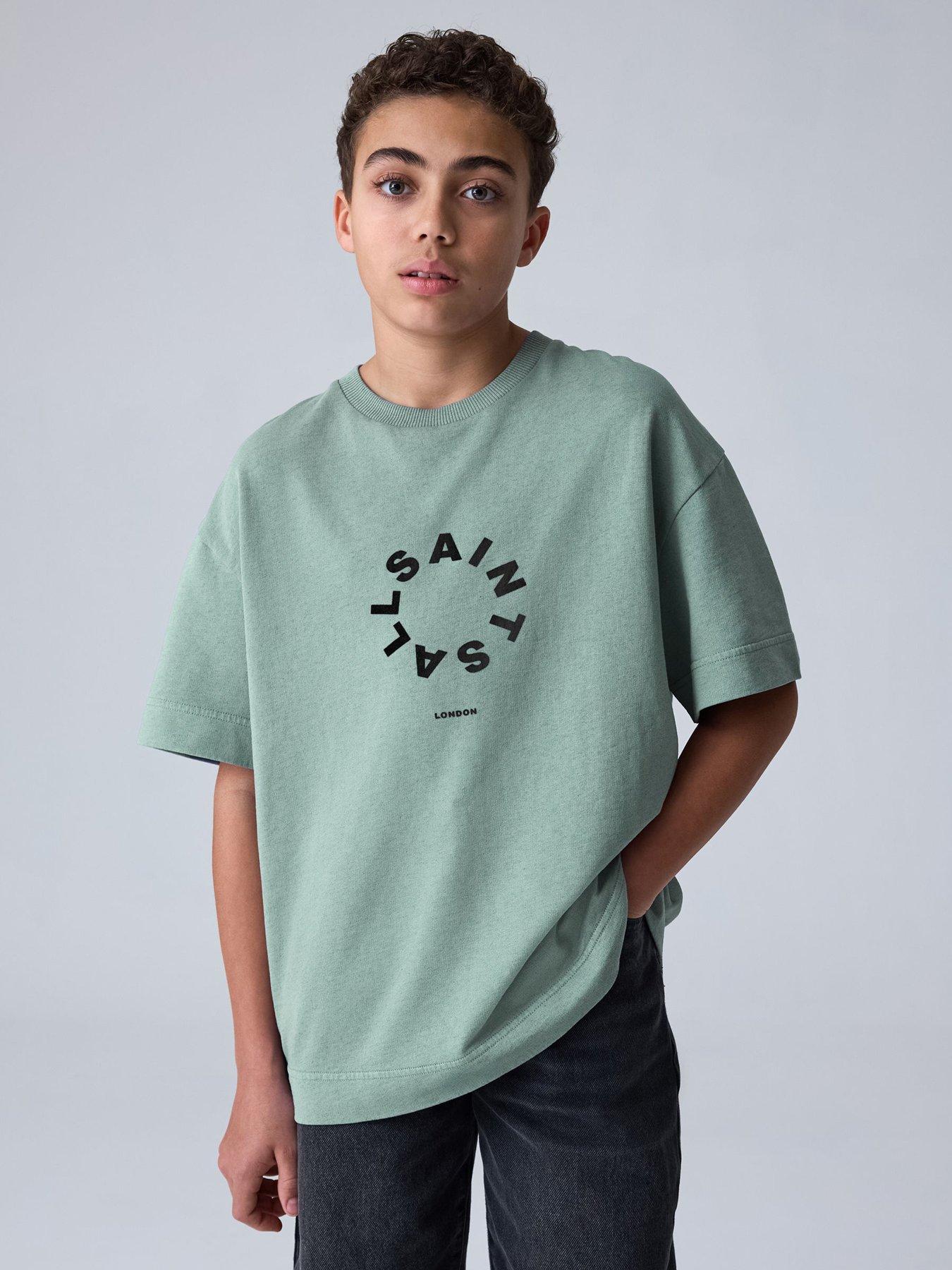 smALLSAINTS Boys Logo Back Print T-shirt, Green, Size Age: 12-13 Years