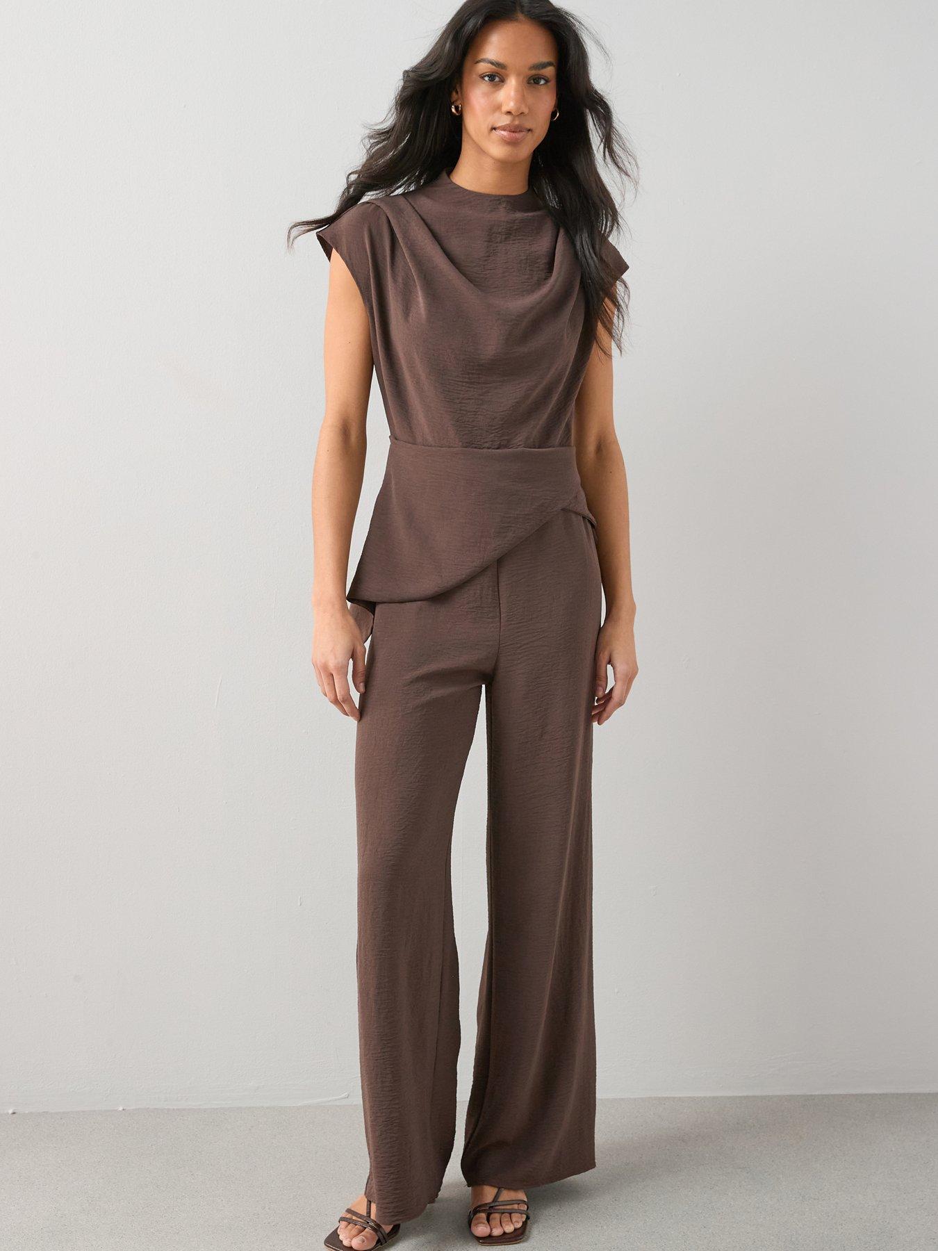 The Very Collection Drape Front Asymmetric Jumpsuit - Brown